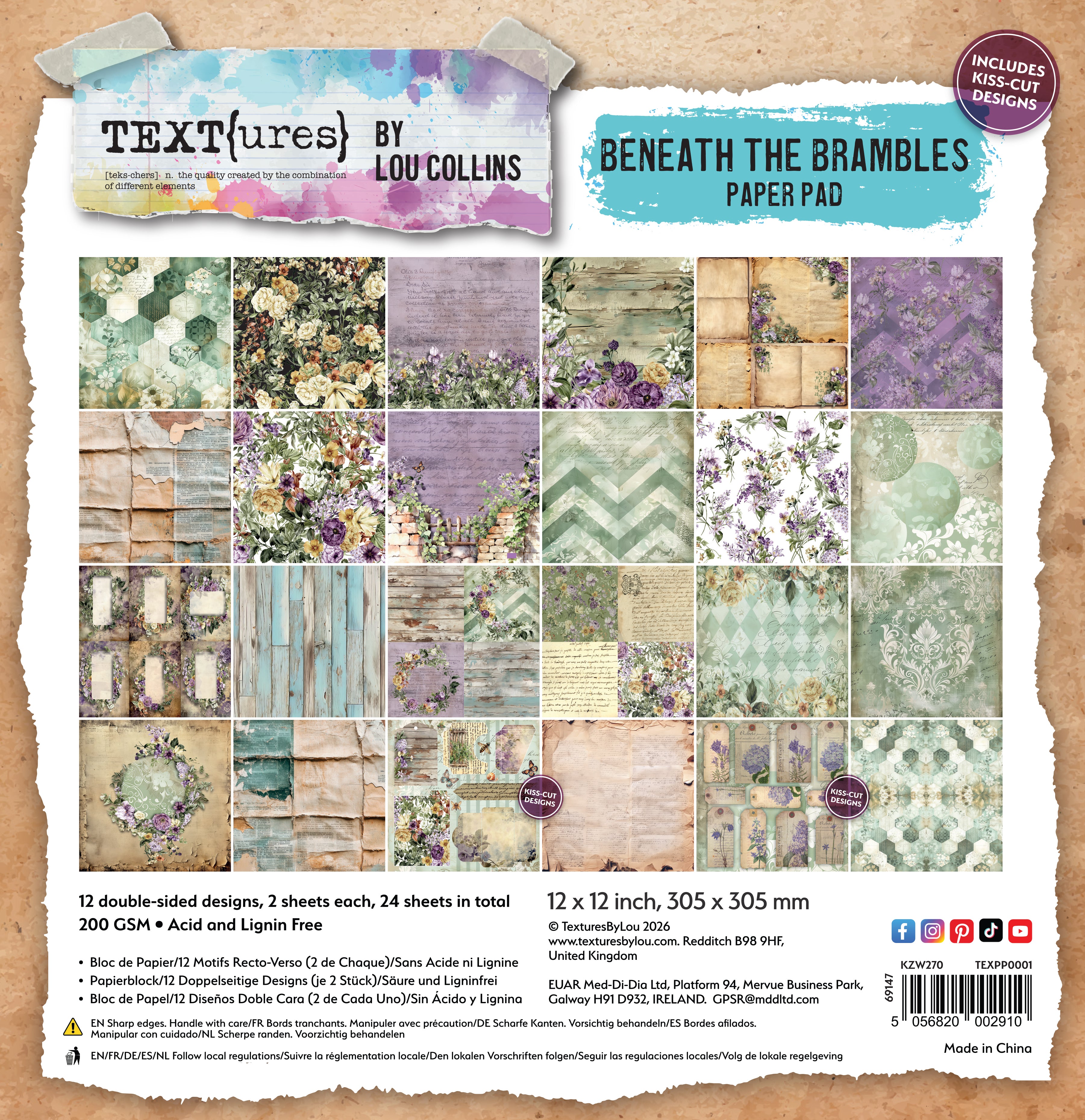 Extesy Paper TEXT{ures} Beneath the Brambles 12in x 12in Paper Pad