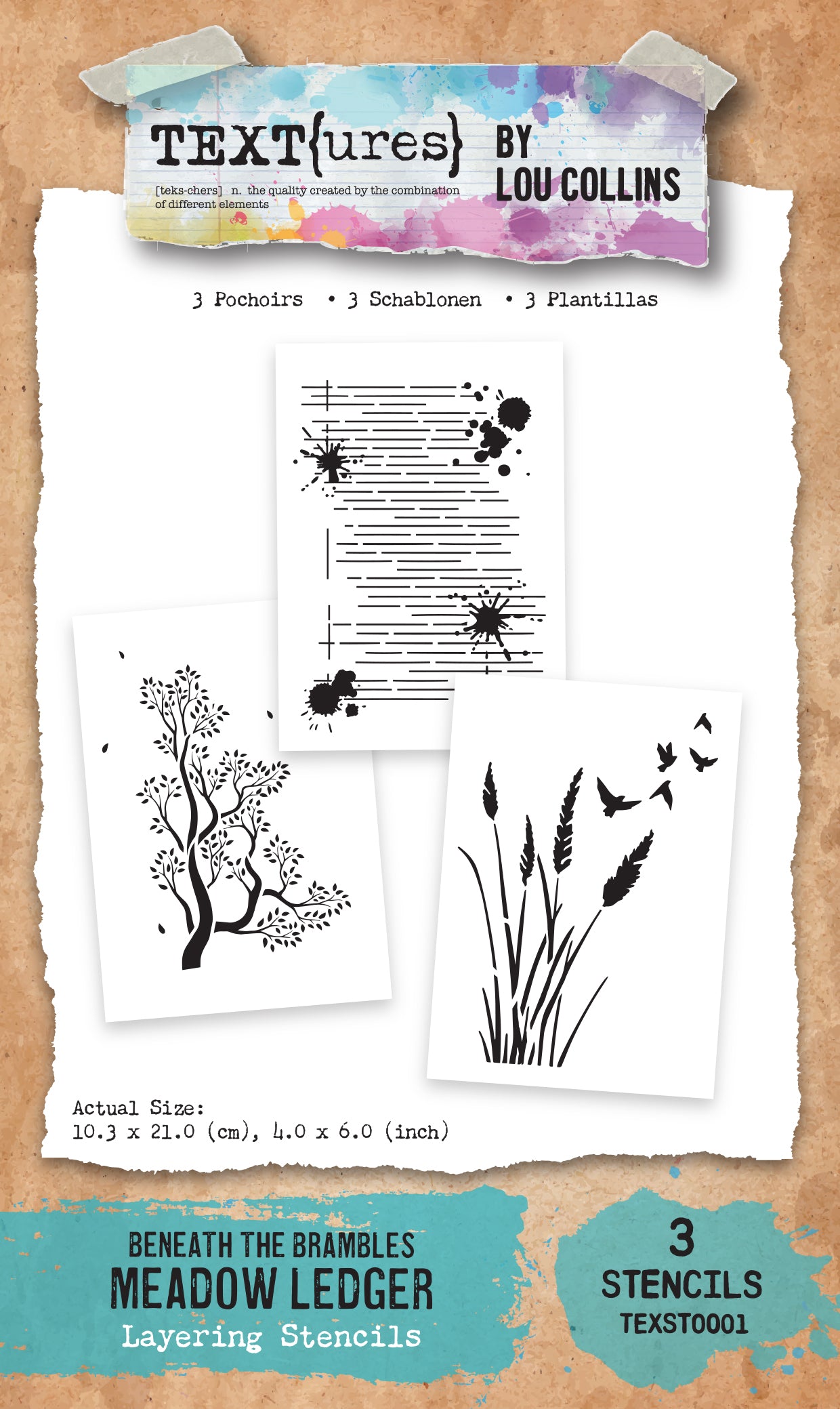 TEXT{ures} Beneath the Brambles Meadow Ledger 4in x 6in Layering Stencil Set