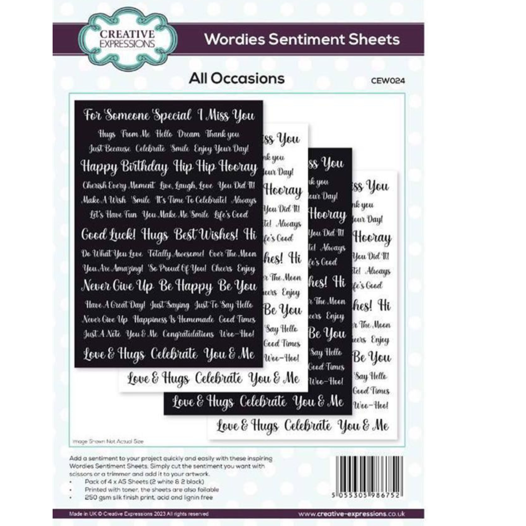 Creative Expressions Wordies Sentiment Sheets All Occasions