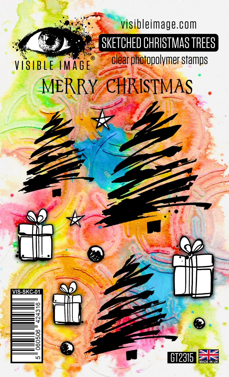 Visible Image Sketched Christmas Trees - A6 Stamp Set