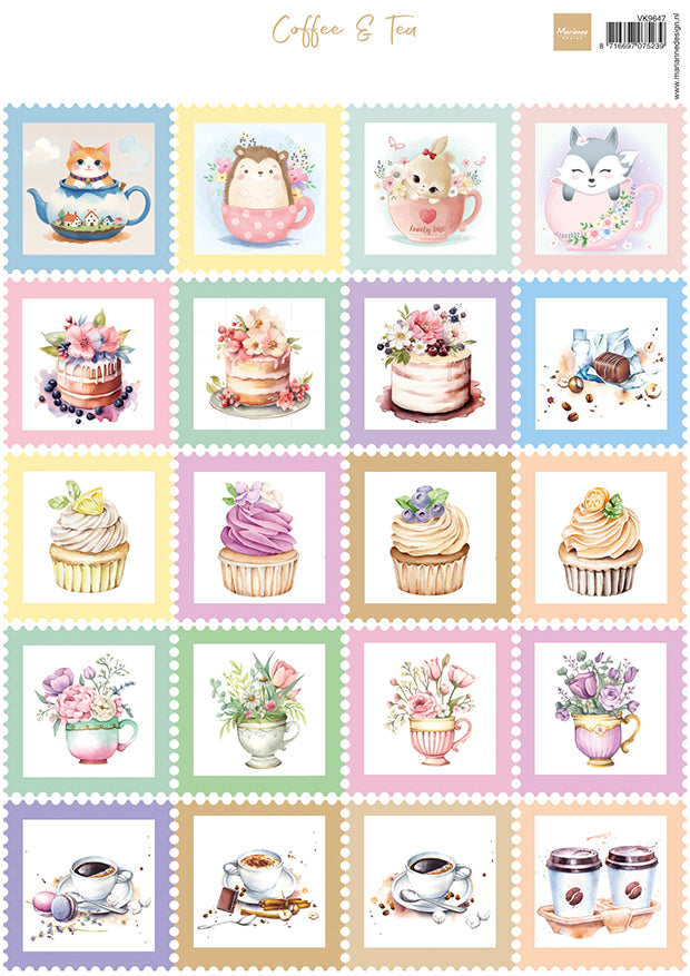 Marianne Design A4 Cutting Sheet - Stamps - Coffee & Tea