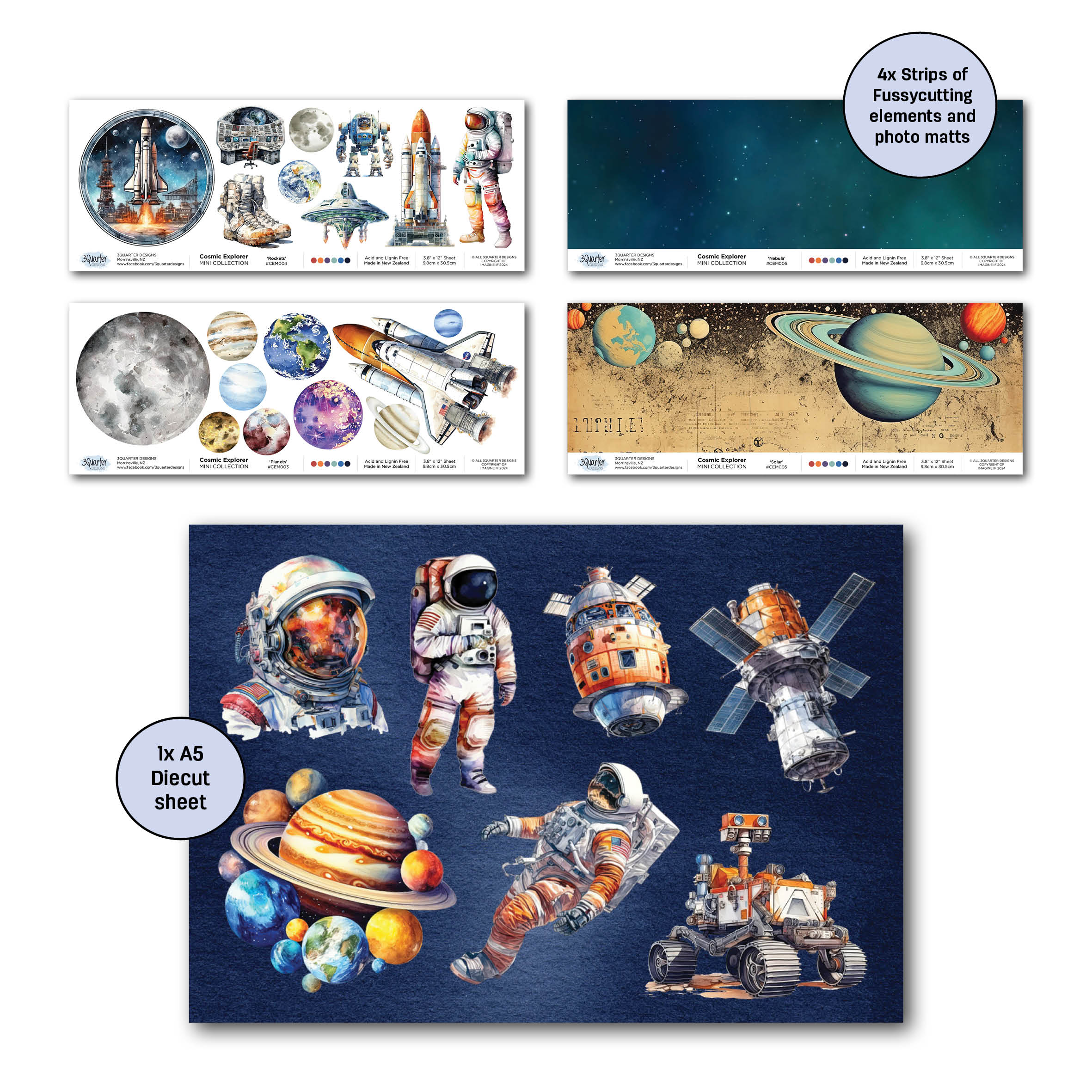 3Quarter Designs Cosmic Explorer - 12x12 Design Paper & Diecuts Set Mini Collection