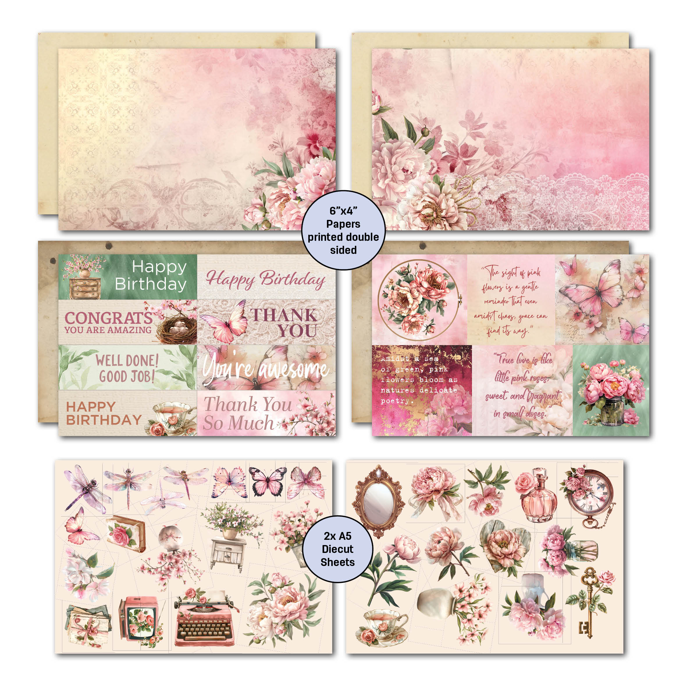 3Quarter Designs Blossoming Peonies 6x4 Card Pack