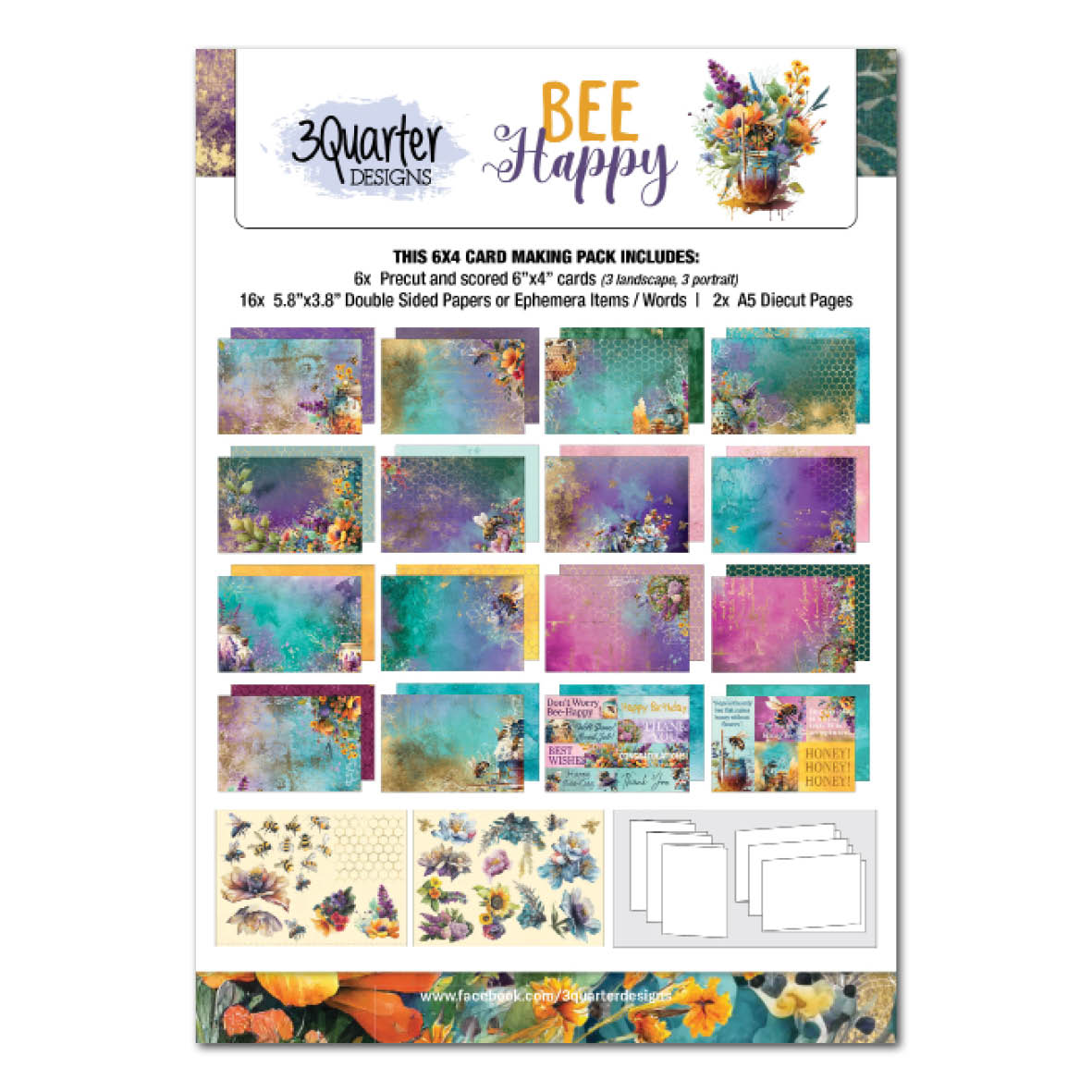 3Quarter Designs Bee Happy 6x4 Card Pack