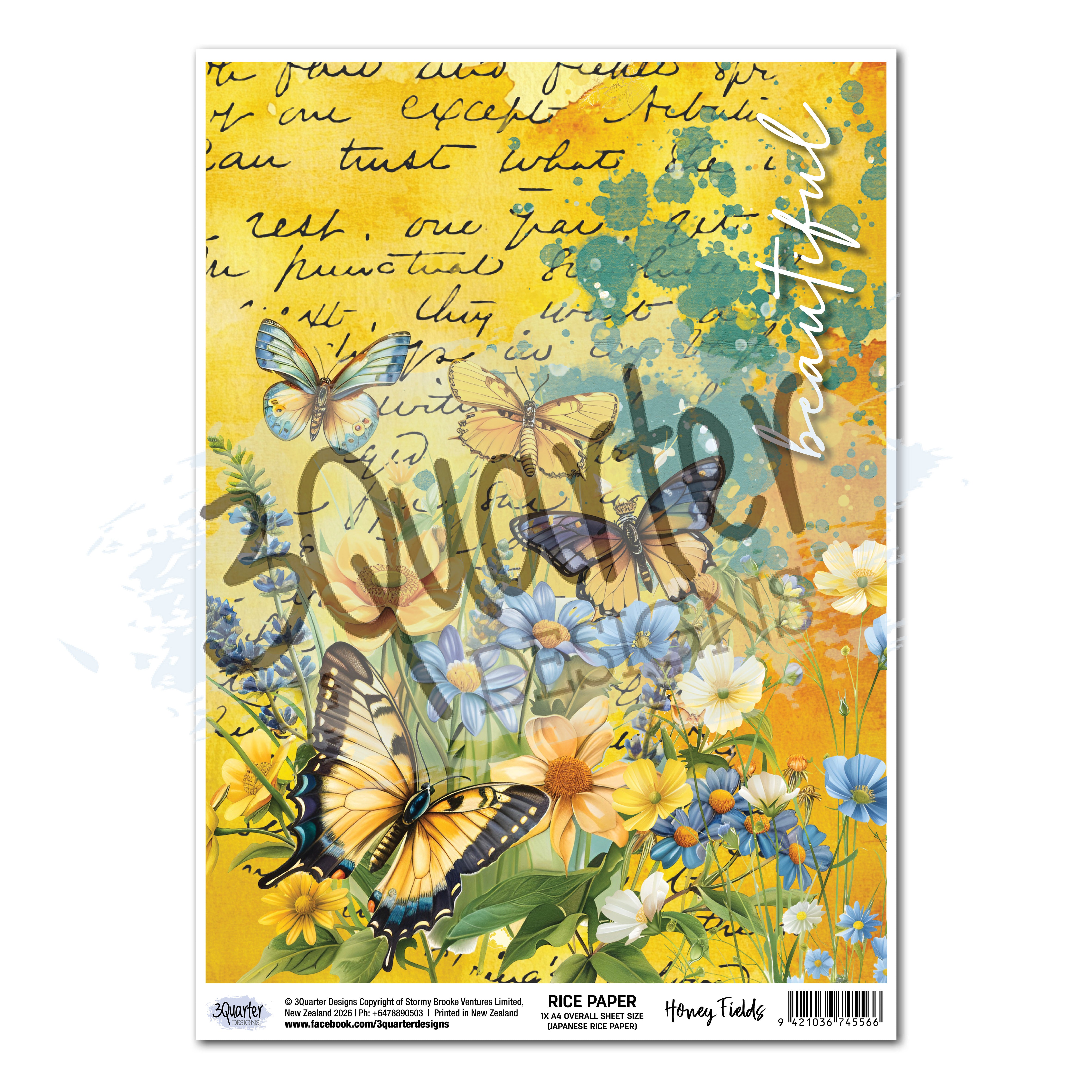 3Quarter Designs Honey Fields - A4 Rice Paper