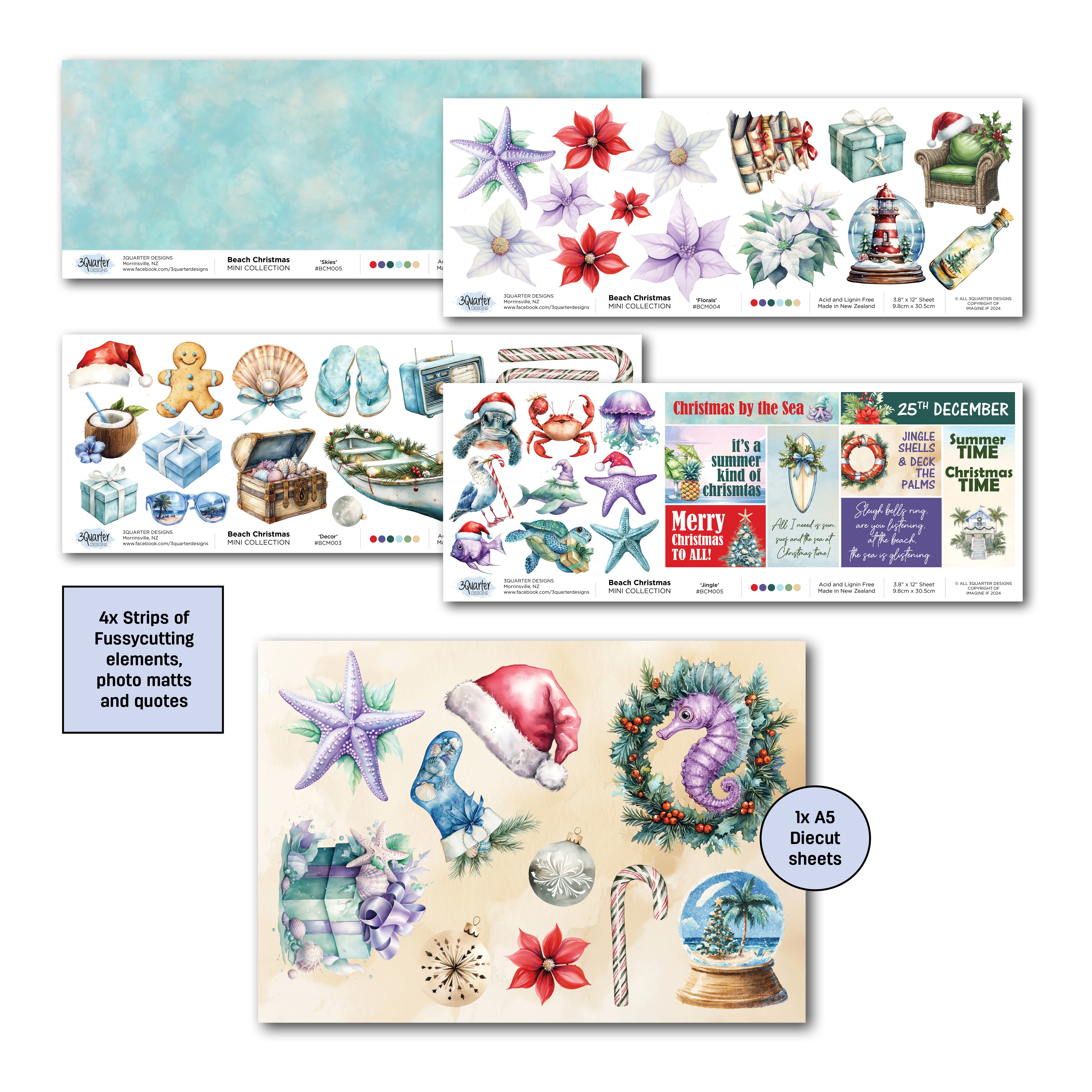 3Quarter Designs Beach Christmas - Mini 12x12 Design Paper & Die Cut Set