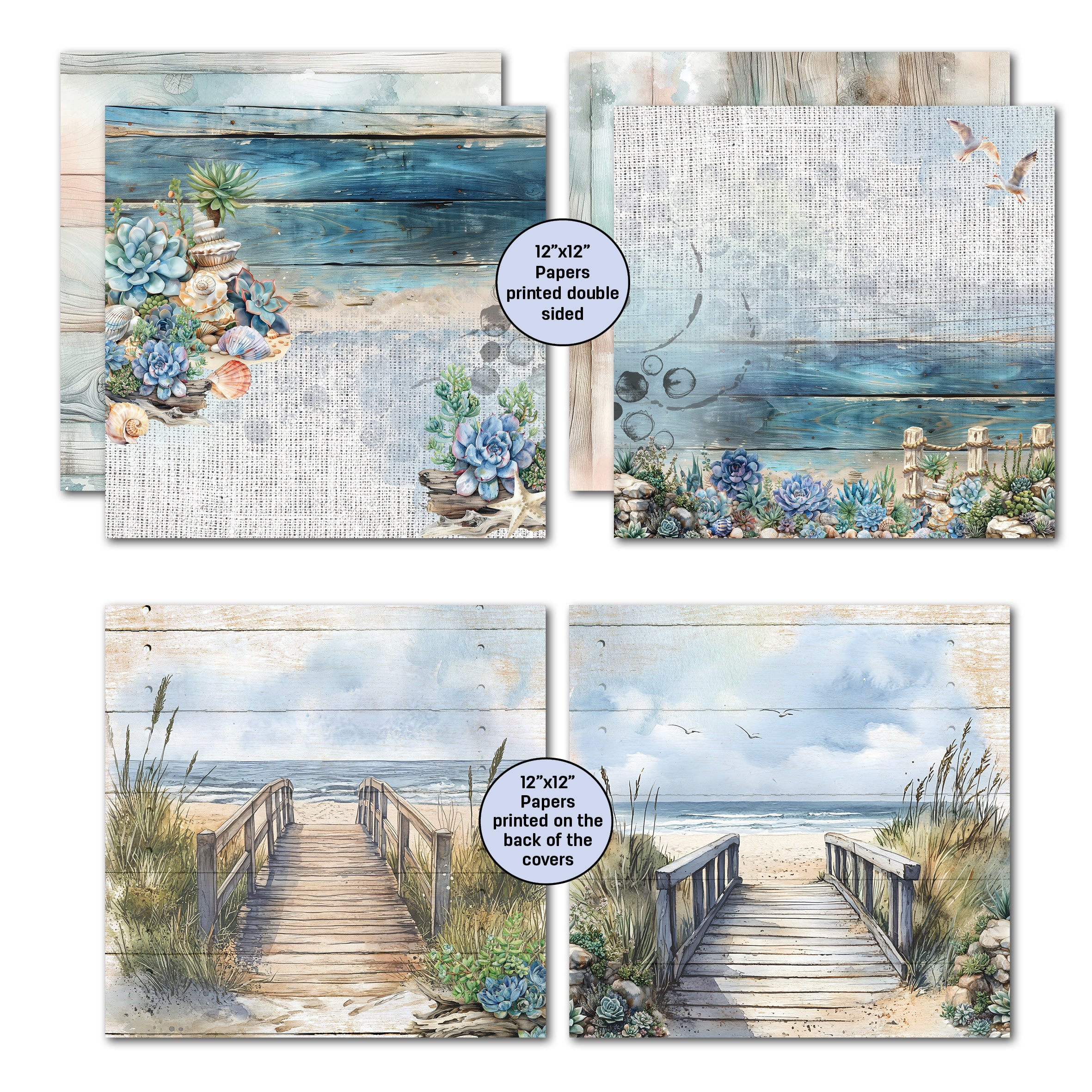 3Quarter Designs Coastal Boardwalk 12x12 Design Paper & Diecuts Set