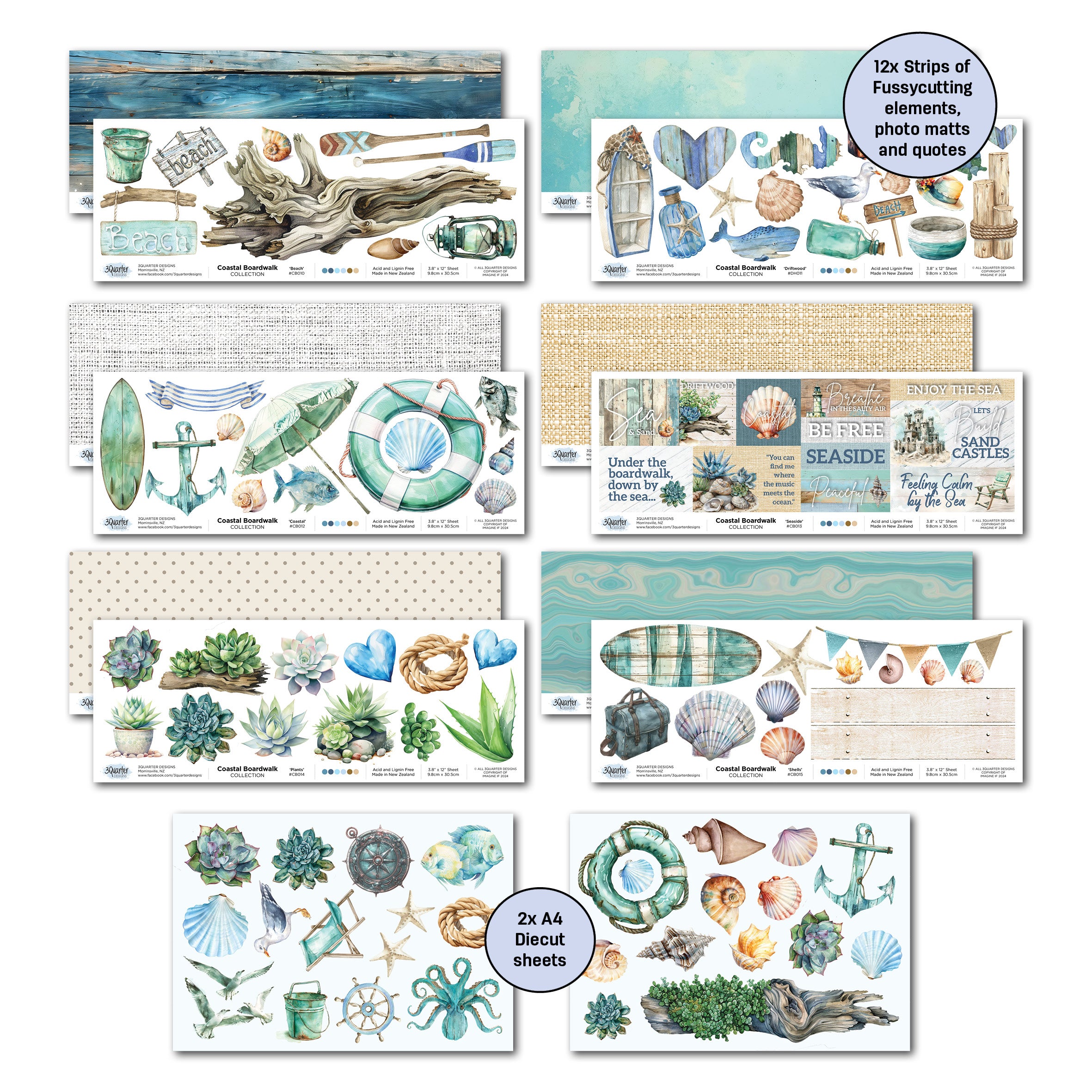 3Quarter Designs Coastal Boardwalk 12x12 Design Paper & Diecuts Set