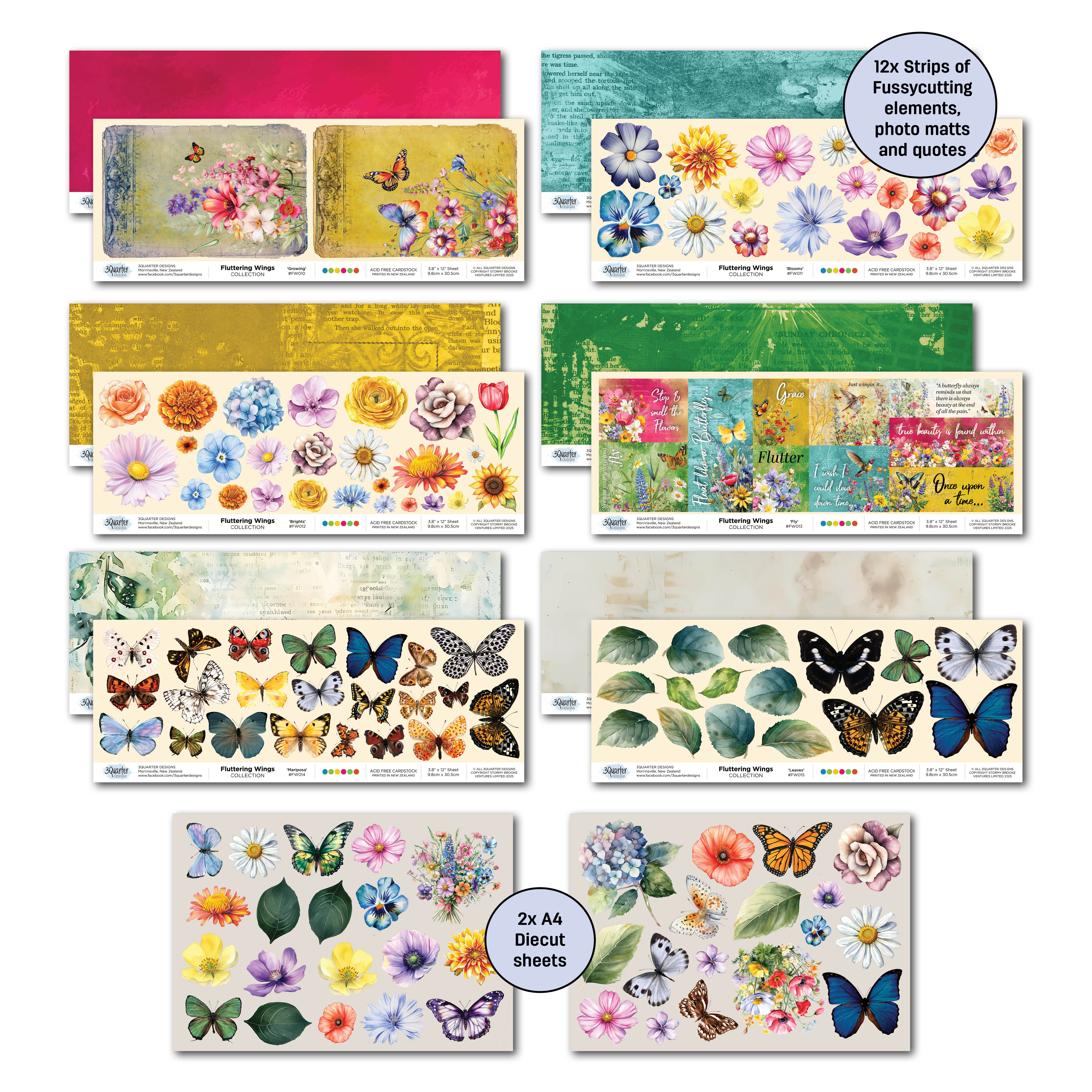 3Quarter Designs Fluttering Wings 12x12 Design Paper & Diecuts Set