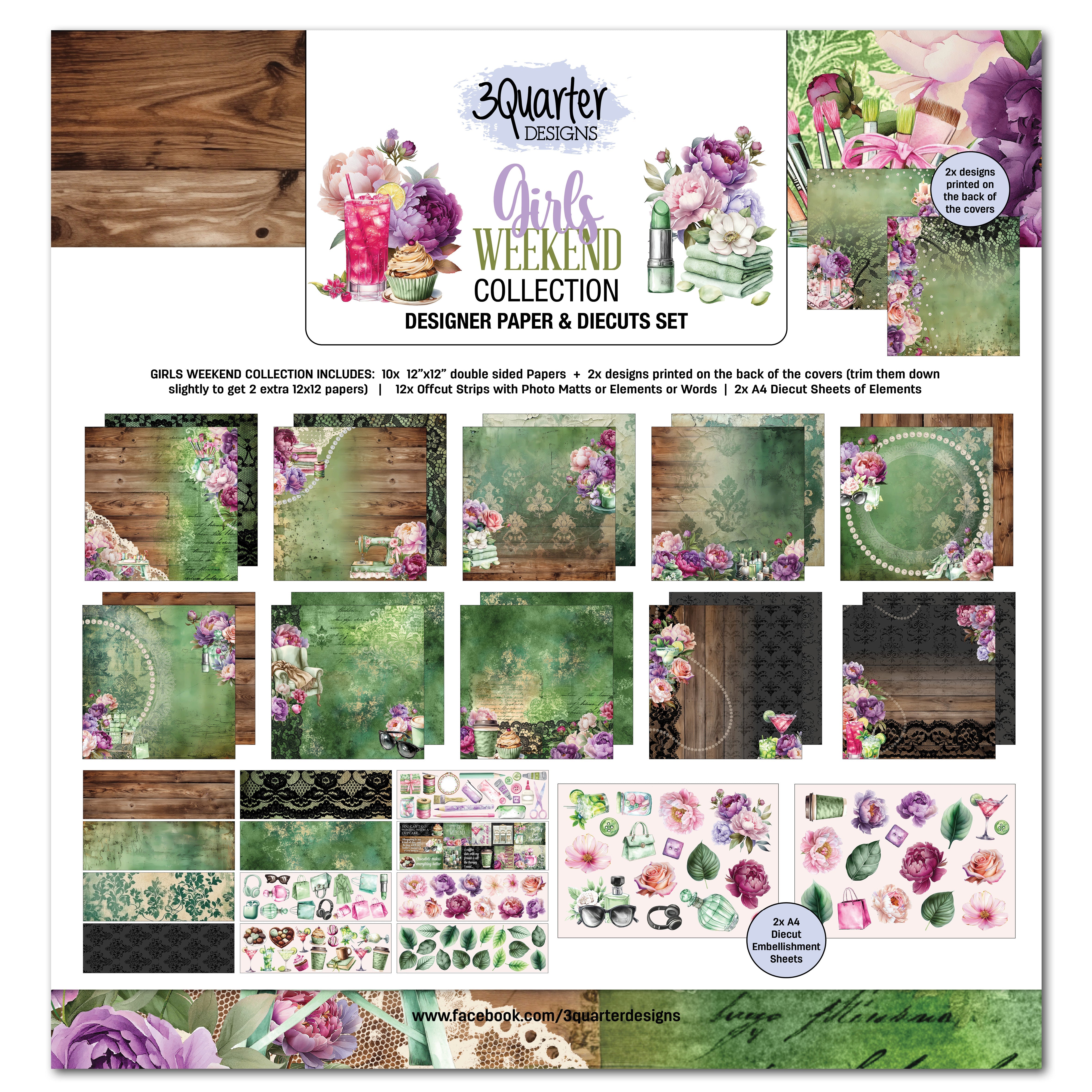 3Quarter Designs Girls Weekend 12x12 Design Paper & Diecuts Set