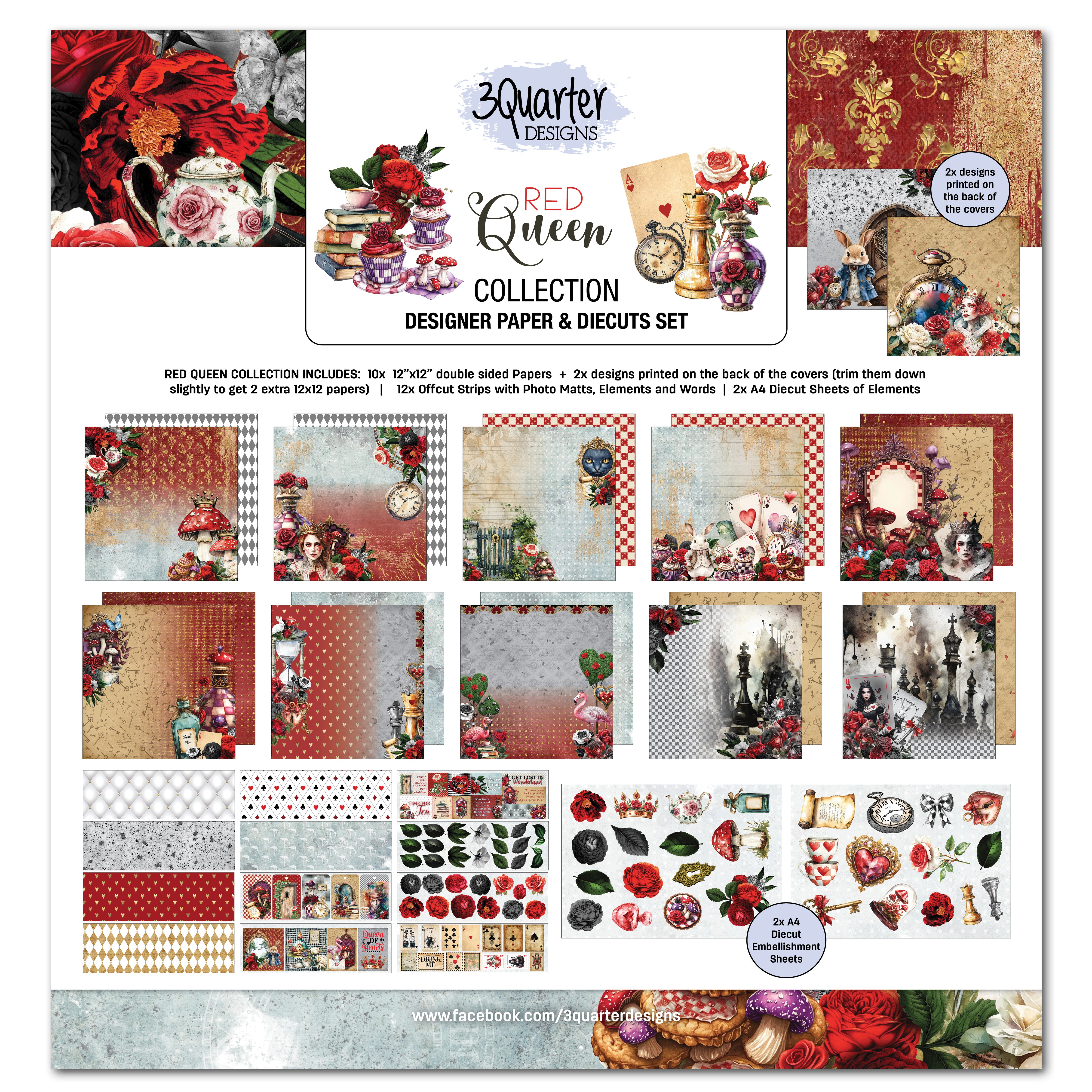 3Quarter Designs Red Queen 12x12 Design Paper & Diecuts Set