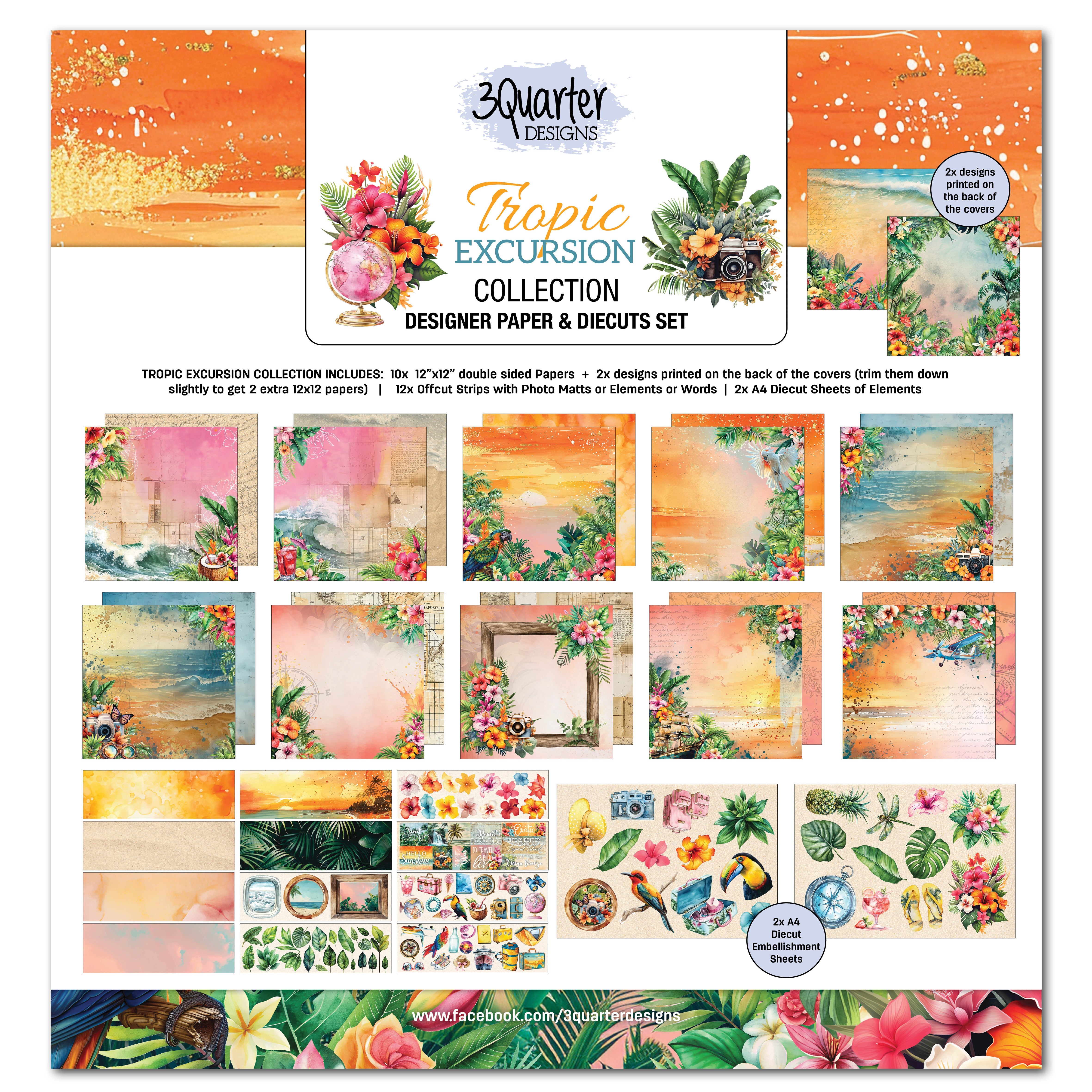 3Quarter Designs Tropic Excursion 12x12 Design Paper & Diecuts Set