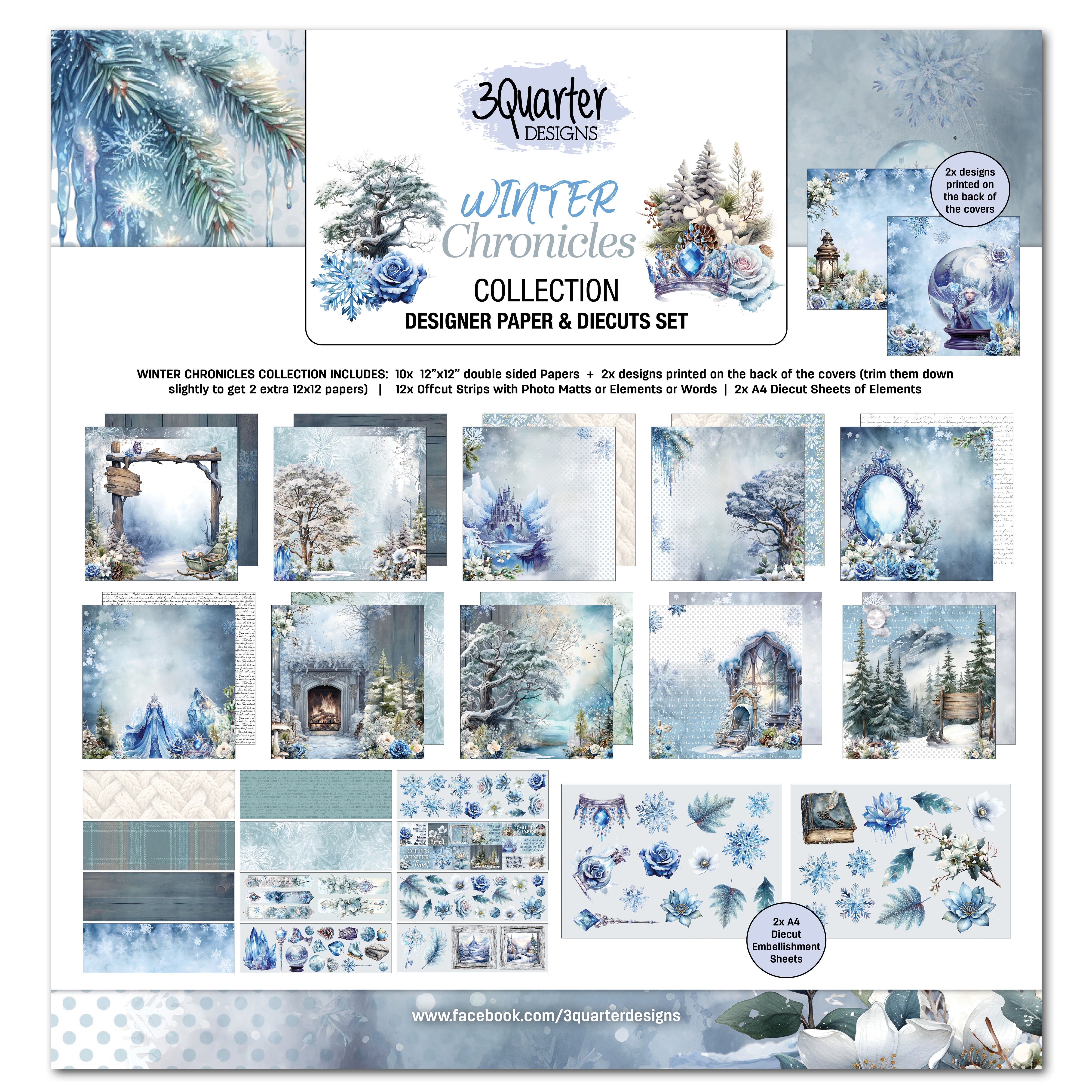 3Quarter Designs Winter Chronicles 12x12 Design Paper & Diecuts Set