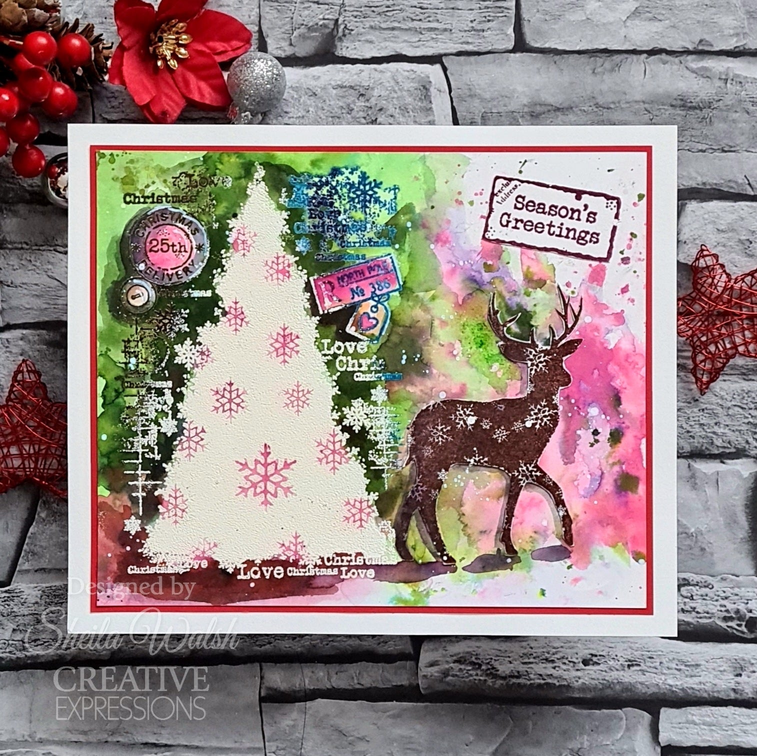 Woodware Clear Singles Christmas Distressed Labels 4 in x 6 in Stamp Set