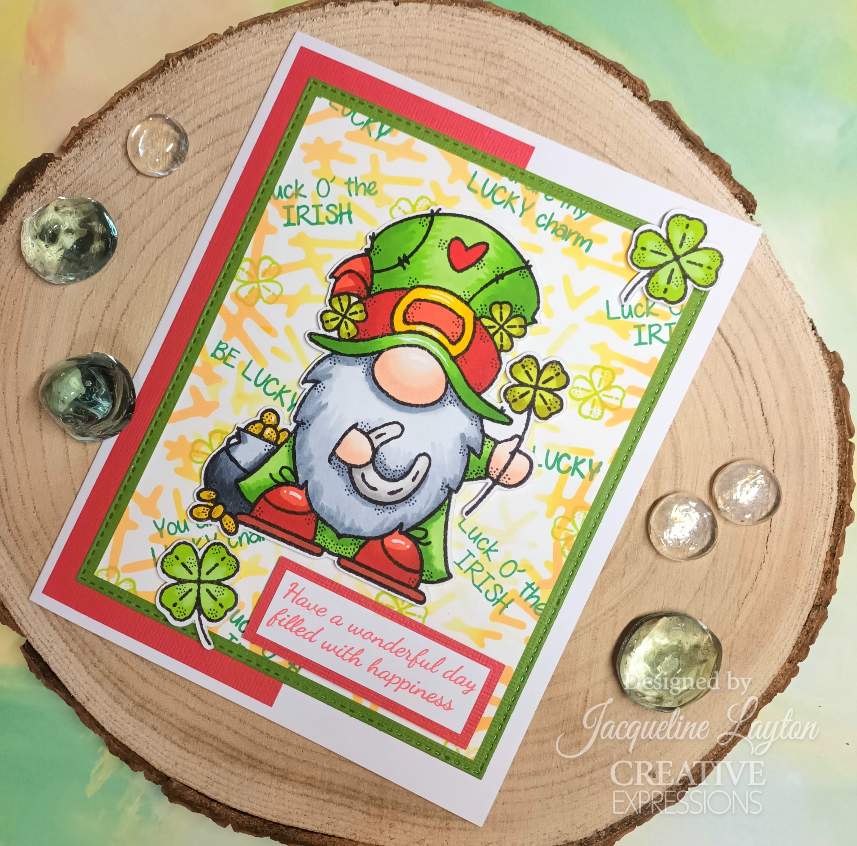 Woodware Clear Singles Lucky Gnome 4 in x 6 in Stamp Set