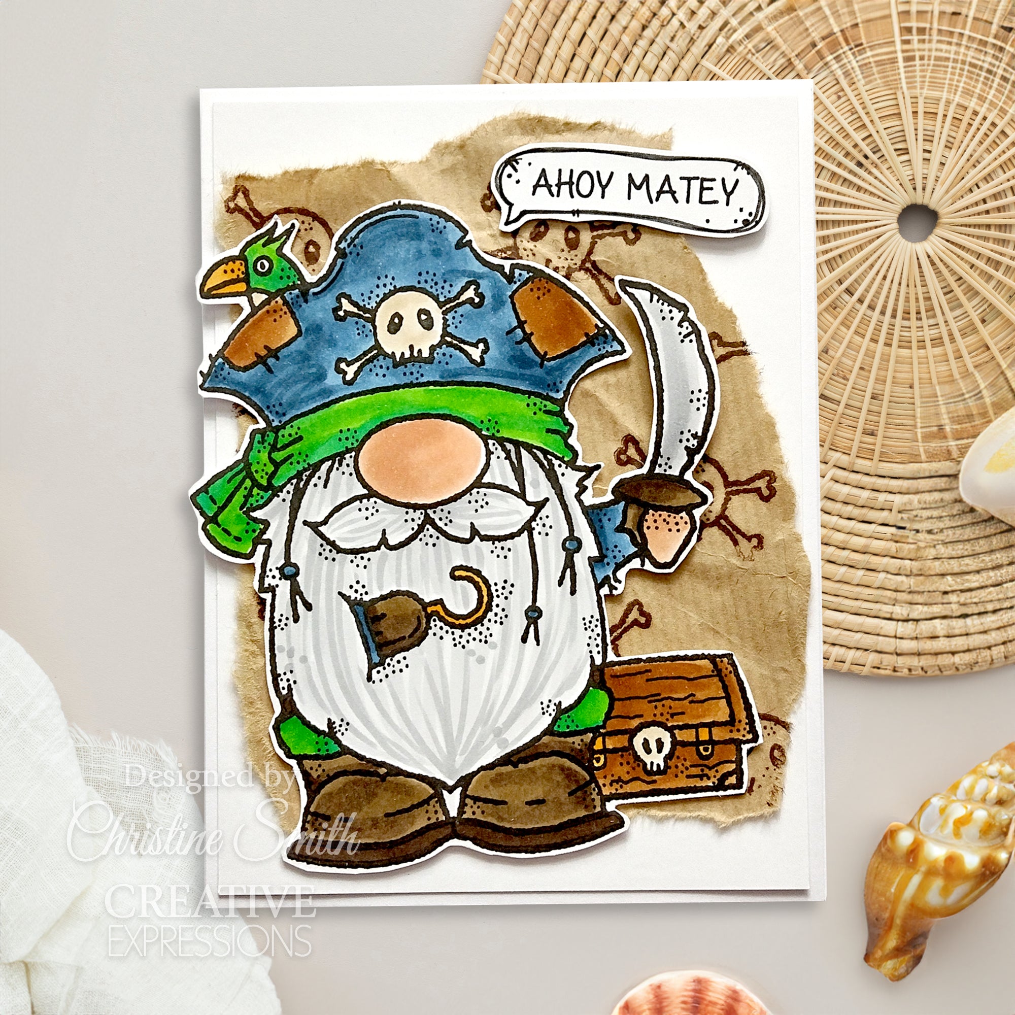Woodware Clear Singles Pirate Gnome 4 in x 6 in Stamp Set