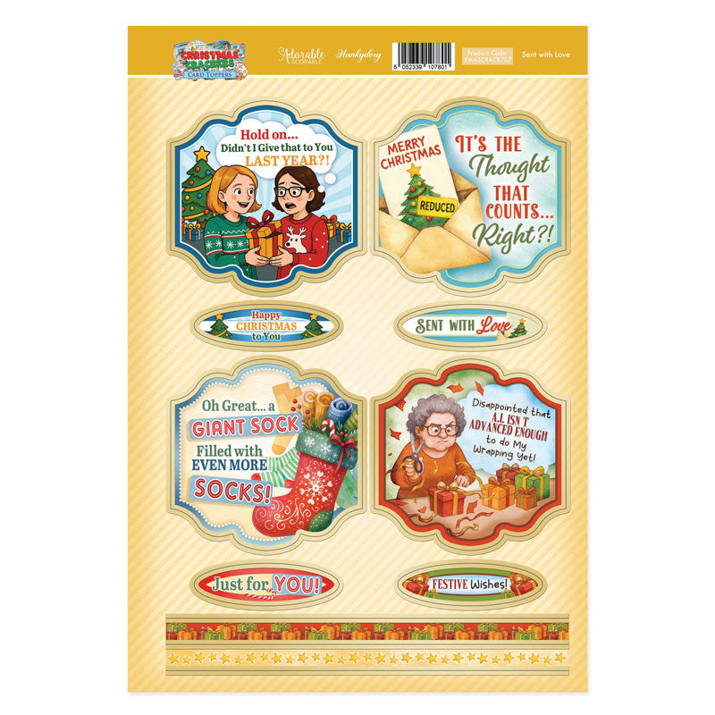 Christmas Crackers Topper Sheet - Sent with Love