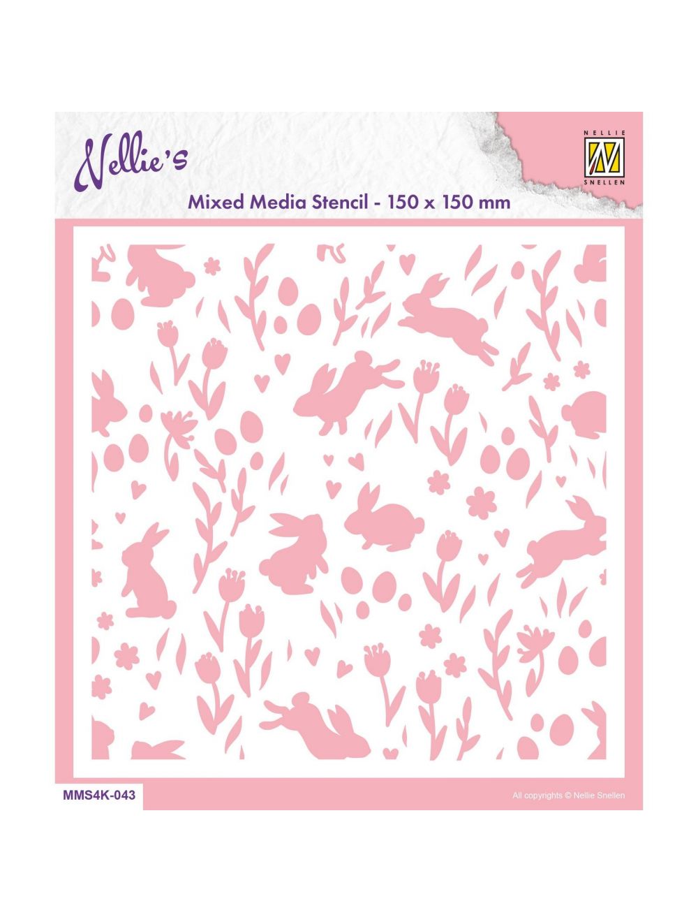 Nellie Snellen • Stencil 15x15cm Background Rabbits & Tulips
