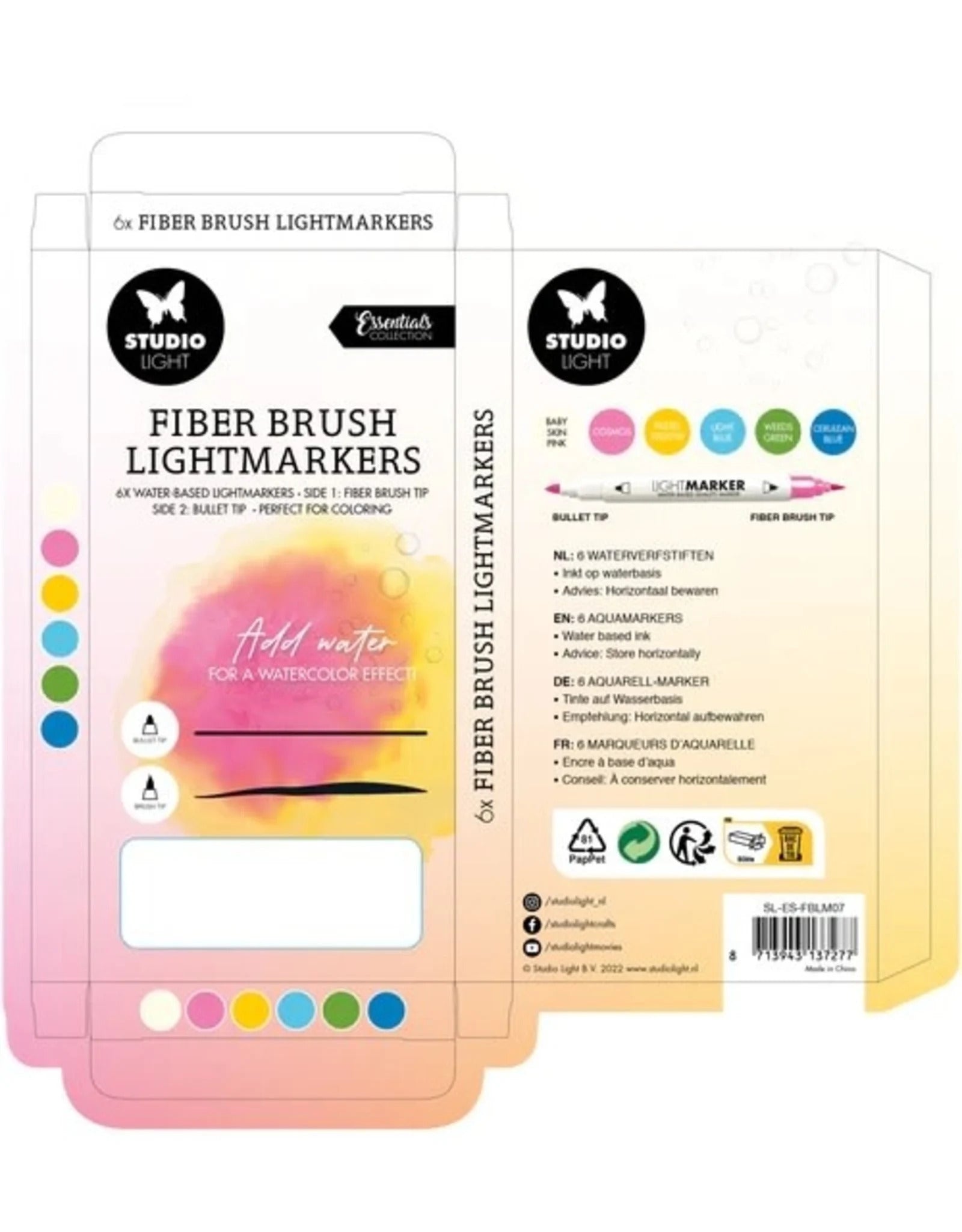 Fiber Brush Lightmarkers - Bright Colour 6 Pack
