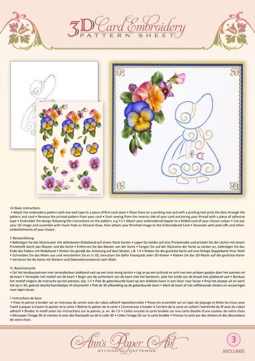 Ann Paper Embroidery Pattern - Summer Pansies