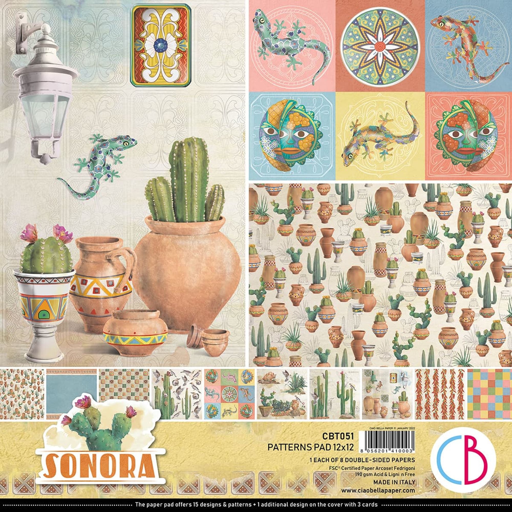 Ciao Bella Sonora Patterns Pad 12"x12" 8/Pkg