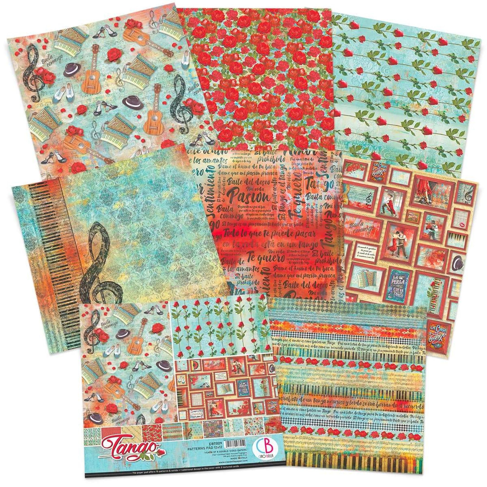 Ciao Bella Tango Patterns Pad 12"x12" 8/Pkg