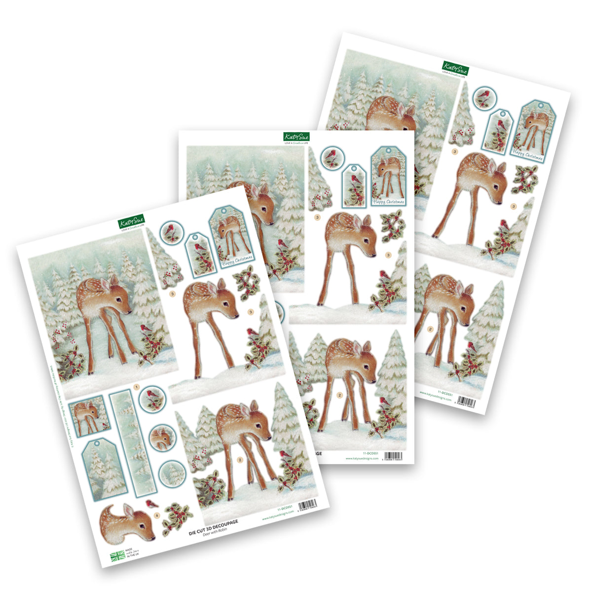 Die Cut Decoupage – Deer And Robin (Pack Of 3)
