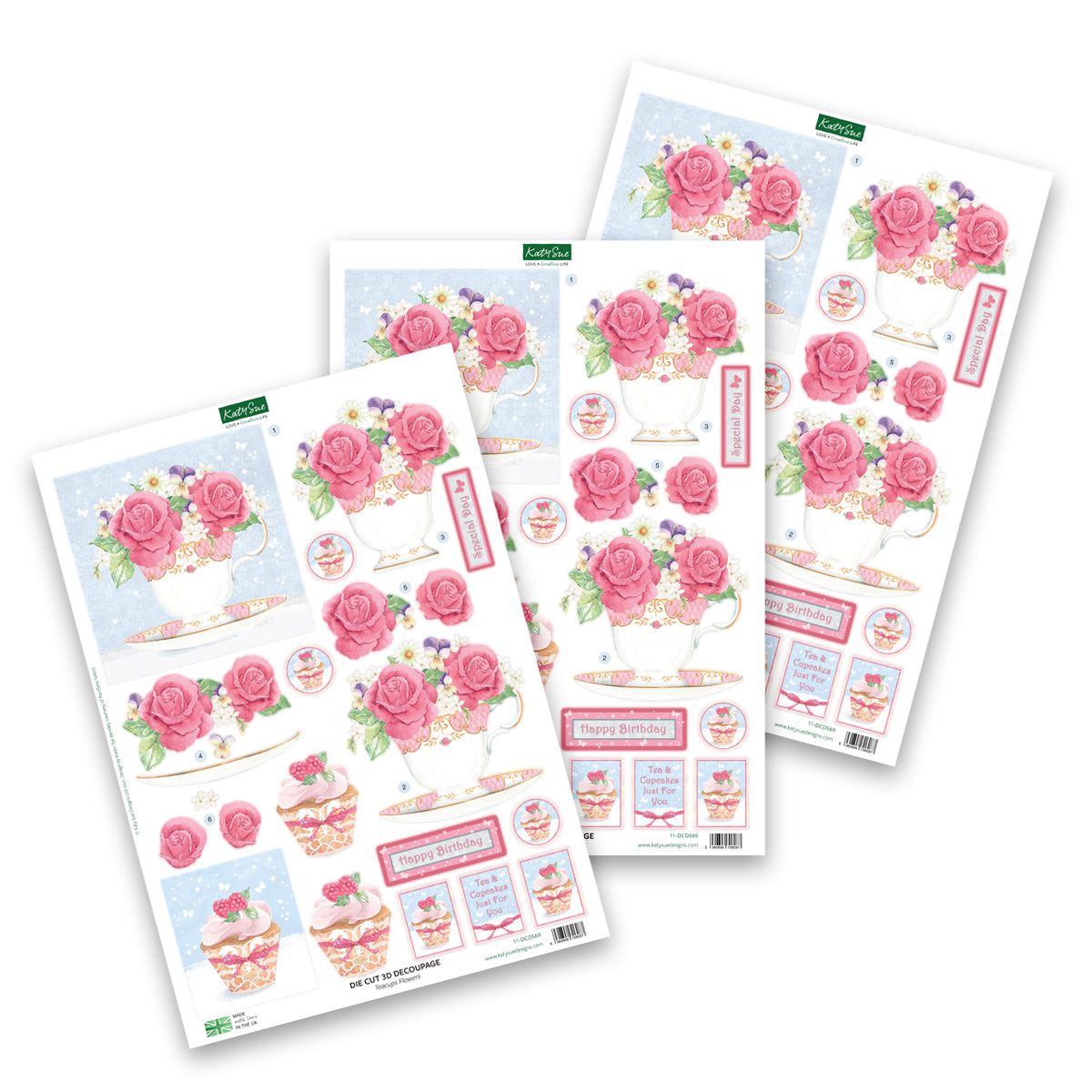 Die Cut Decoupage – Teacups, Flowers And Cake (Pack Of 3)
