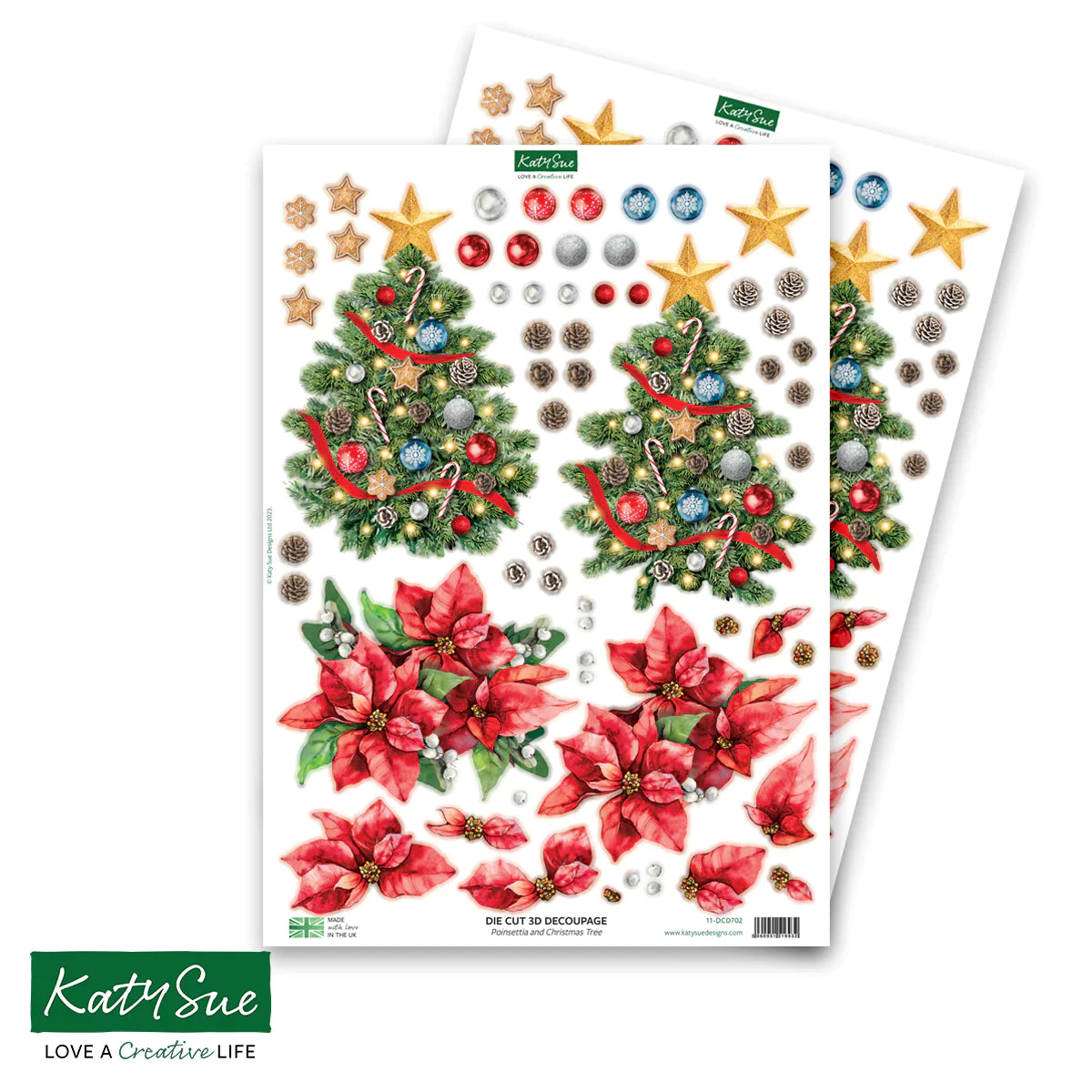Die Cut Decoupage – Poinsettia and Christmas Tree (Pack Of 4)