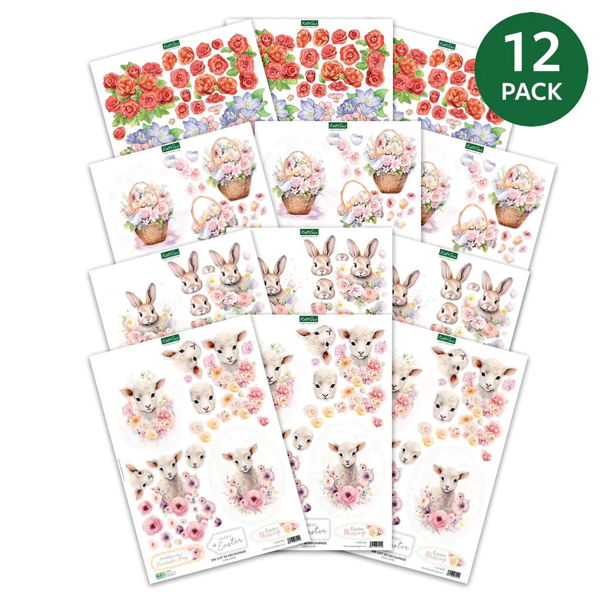 Die Cut Decoupage - Easter Animals & Spring Florals (pack of 12)