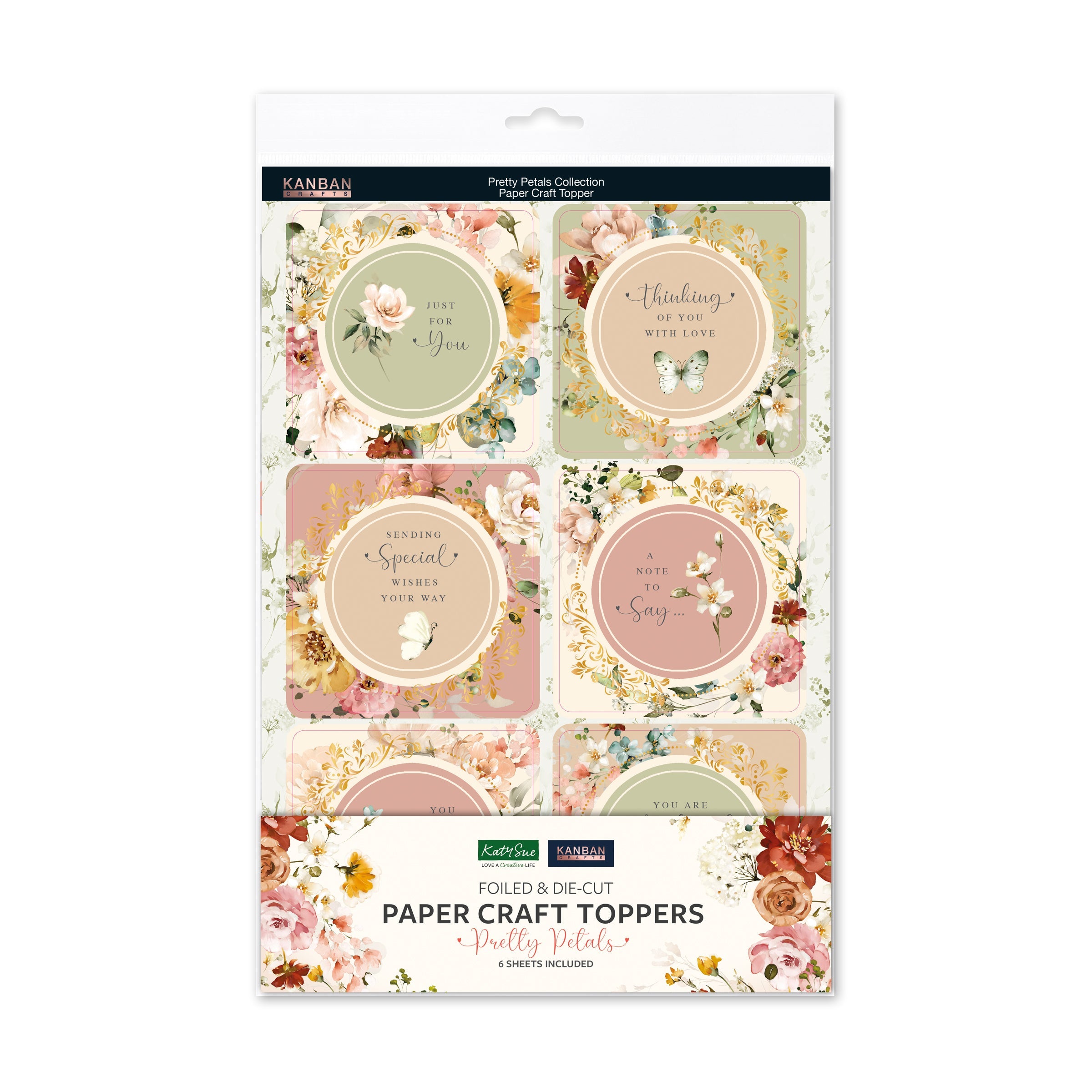 Kanban Crafts Pretty Petals Foiled Paper Craft Toppers, 6 sheets