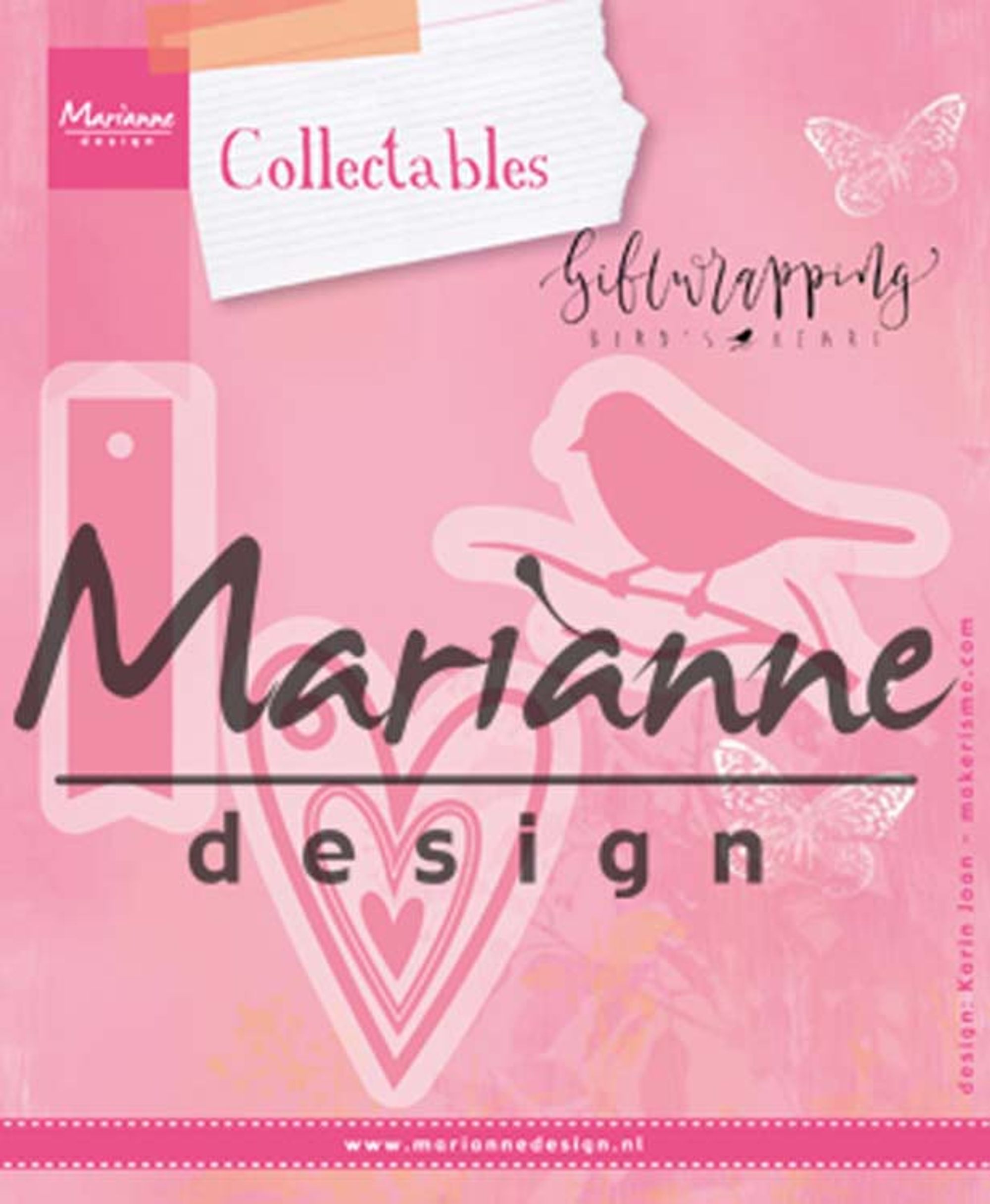 Marianne Design Collectables Giftwrapping - Karin's Bird, Hearts & Tag