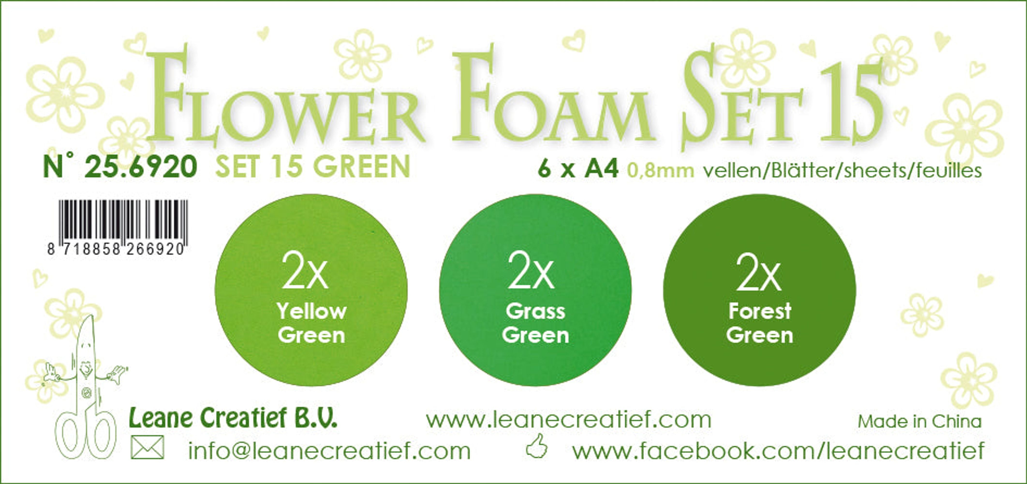 Flower Foam Set 15, 6 Sheets A4 3X2 Green Colours