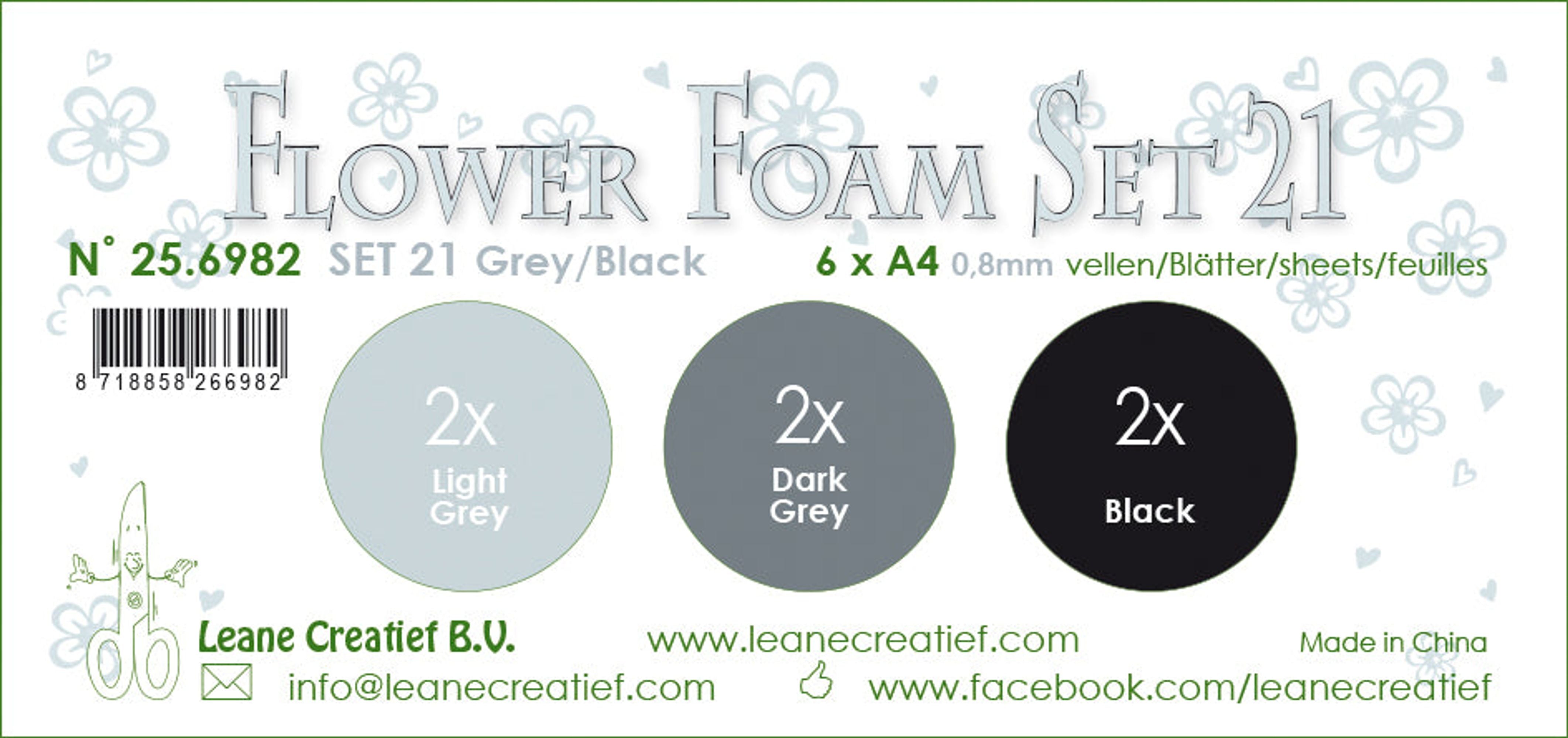Flower Foam Set 21, 6 Sheets A4 3X2 Grey-Black Colours