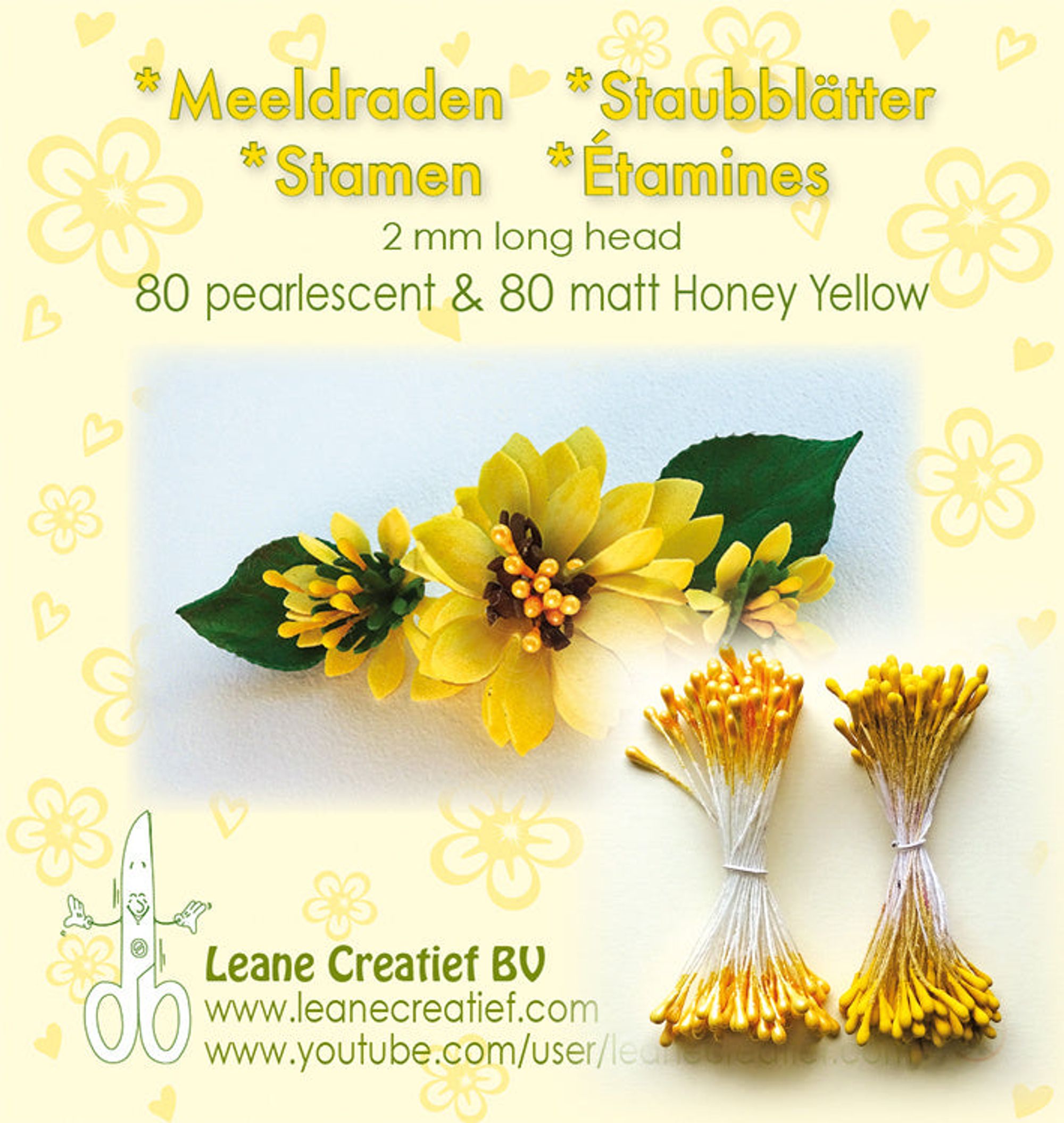 Stamen 2mm, 80 Matte & 80 Pearl Honey Yellow