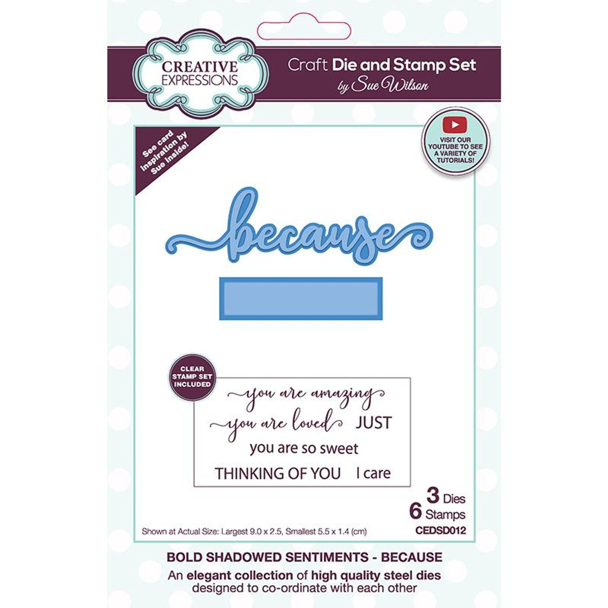 Creative Expressions Sue Wilson Bold Shadowed Sentiments Because Craft Die and Stamp Set