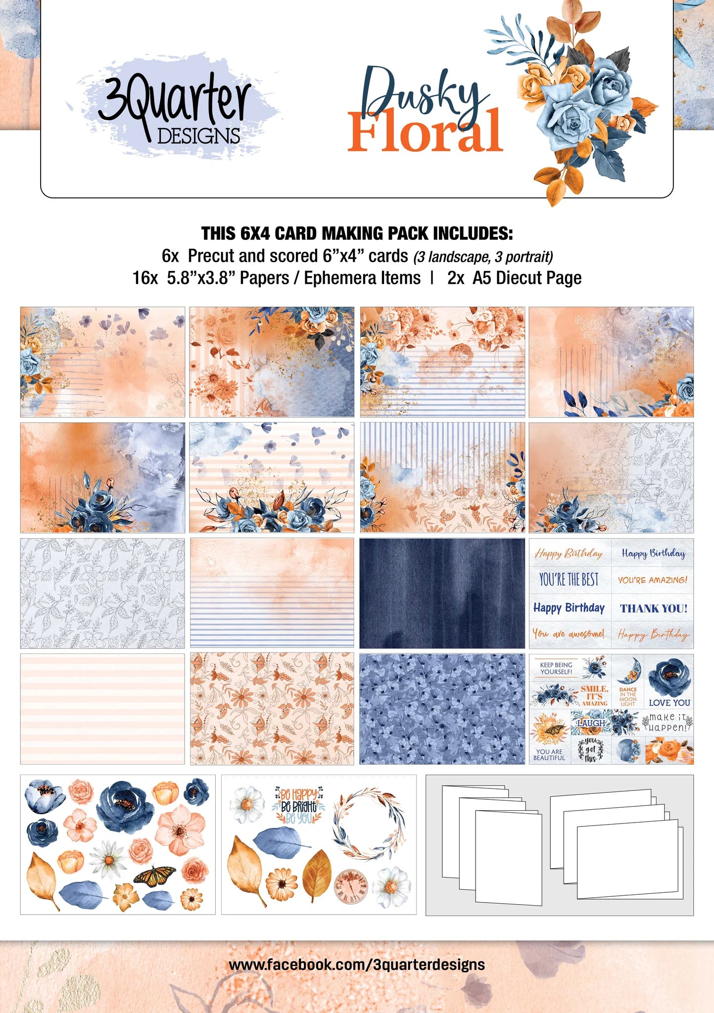 3Quarter Designs - Dusky Floral - Card Kit