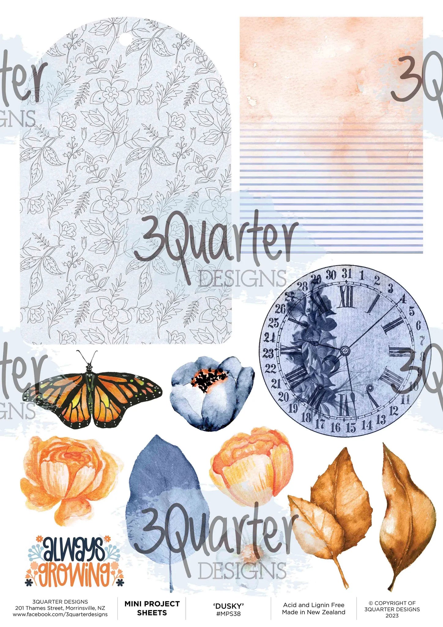 3Quarter Designs - Dusky Floral - Mini Project Sheet