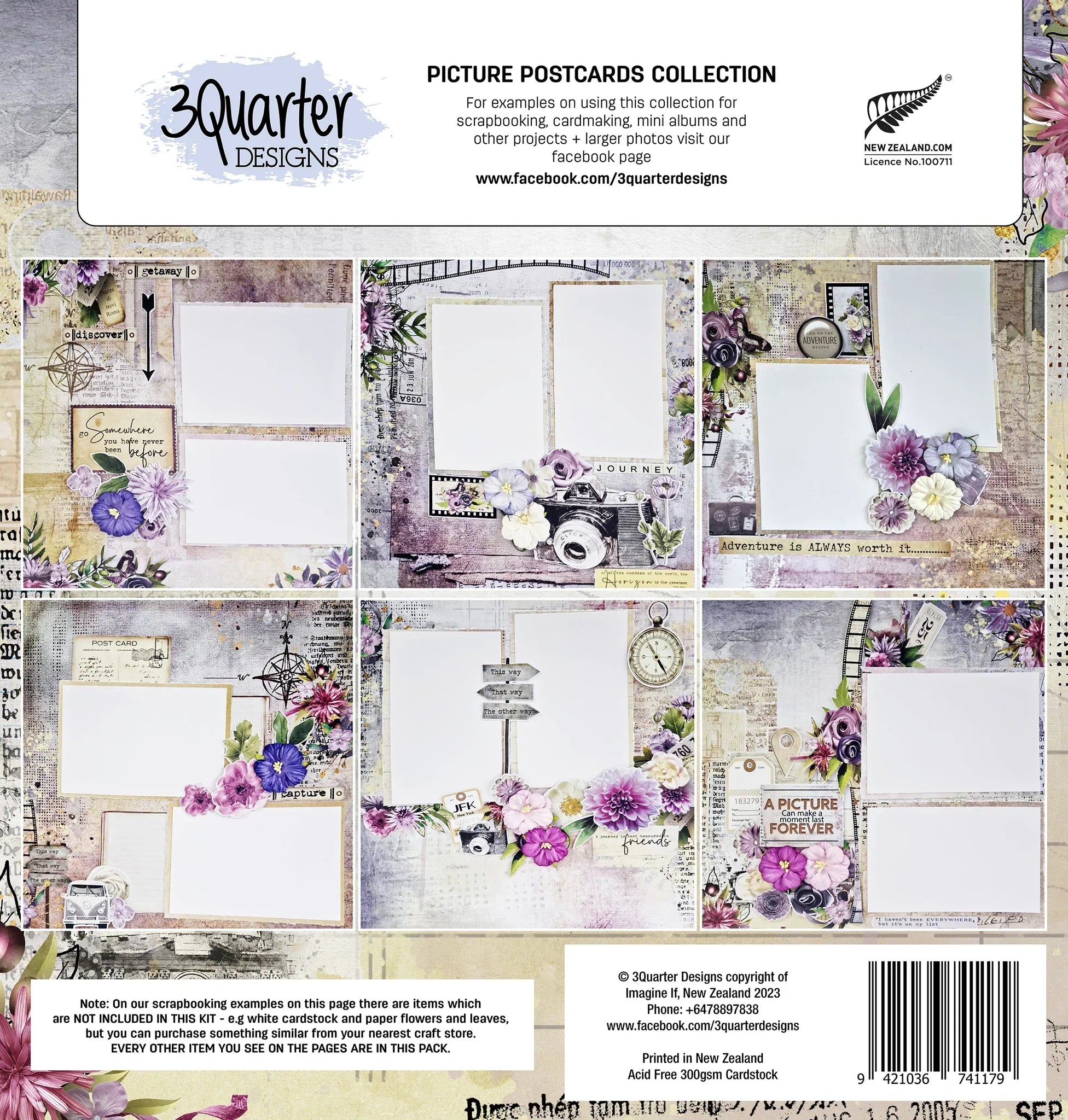 3Quarter Designs - 12" X12" Paper Pack - Picture Postcard