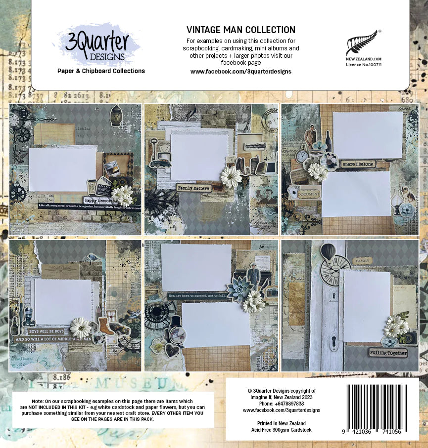 3Quarter Designs - 12" X 12" Paper Pack - Vintage Man