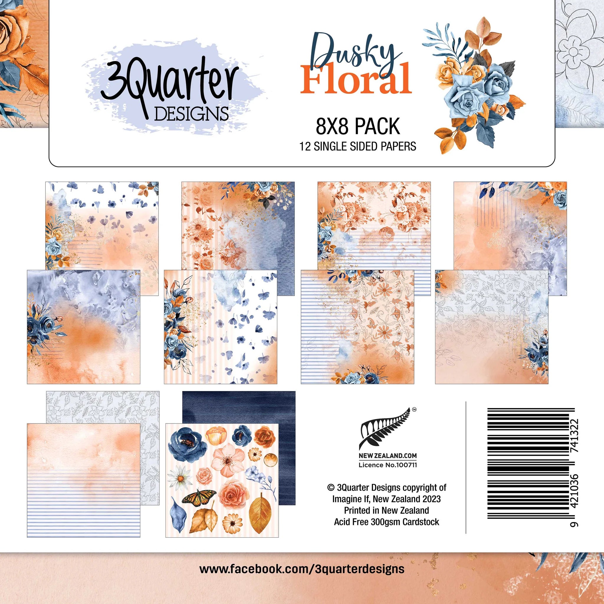 3Quarter Designs - Dusky Floral - Paper Pad 8 x 8
