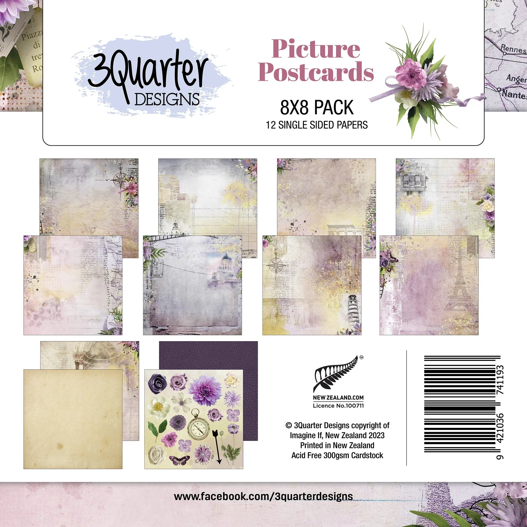 3Quarter Designs - 8" X 8" Paper Pack - Picture Postcard