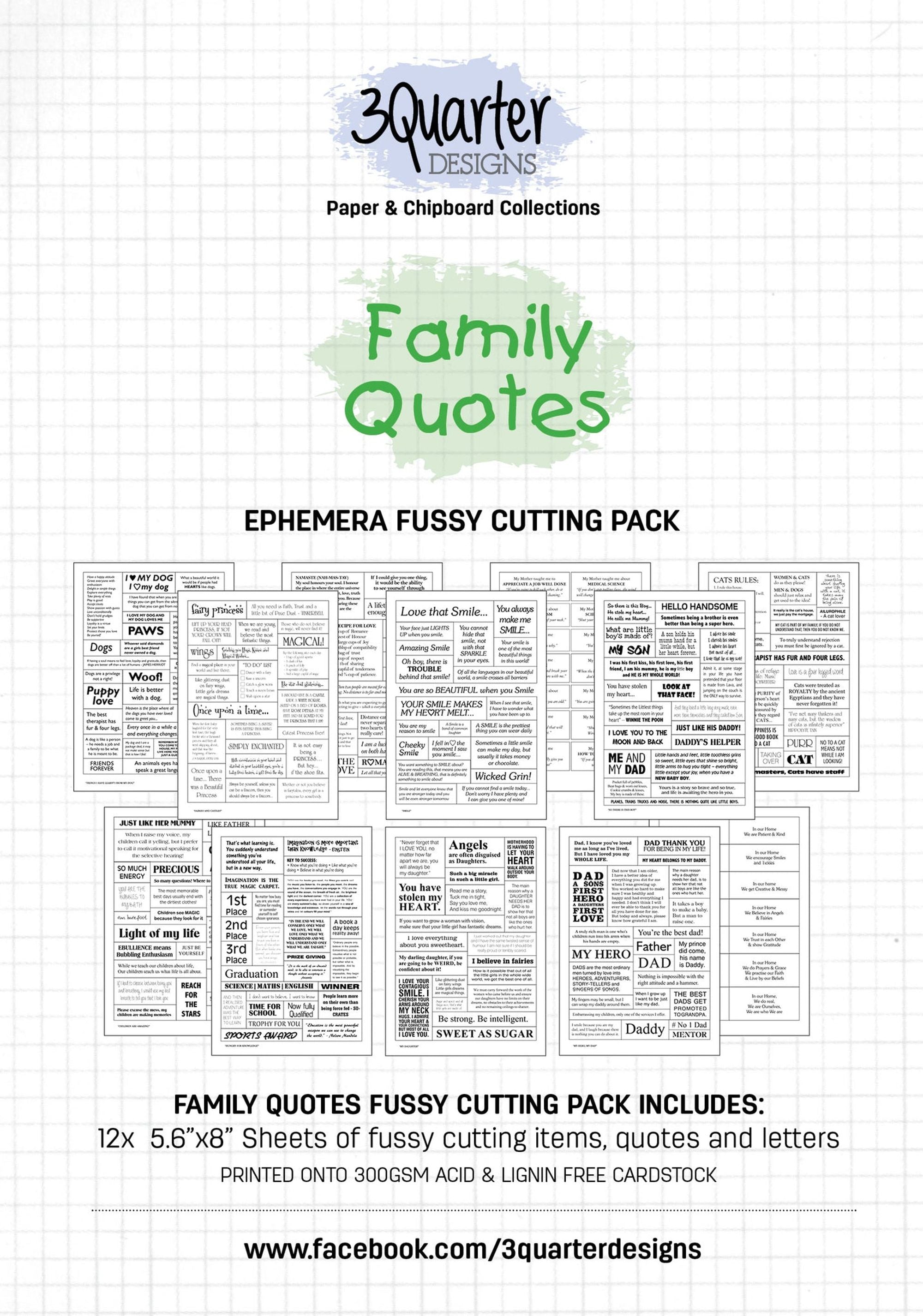 3Quarter Designs Ephemera Fussy Cutting Pack - Family Quotes