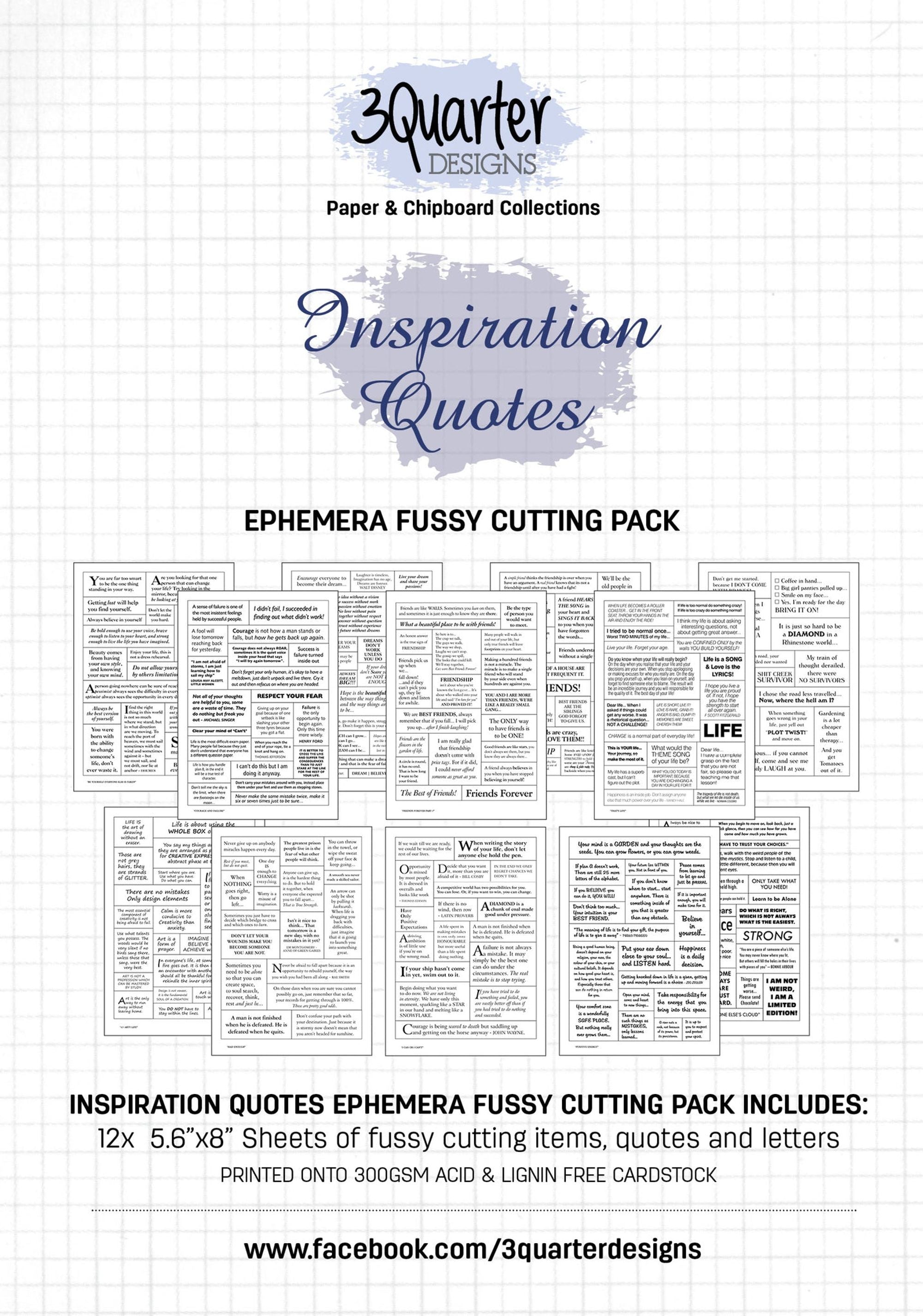 3Quarter Designs Ephemera Fussy Cutting Pack - Inspirational Quotes