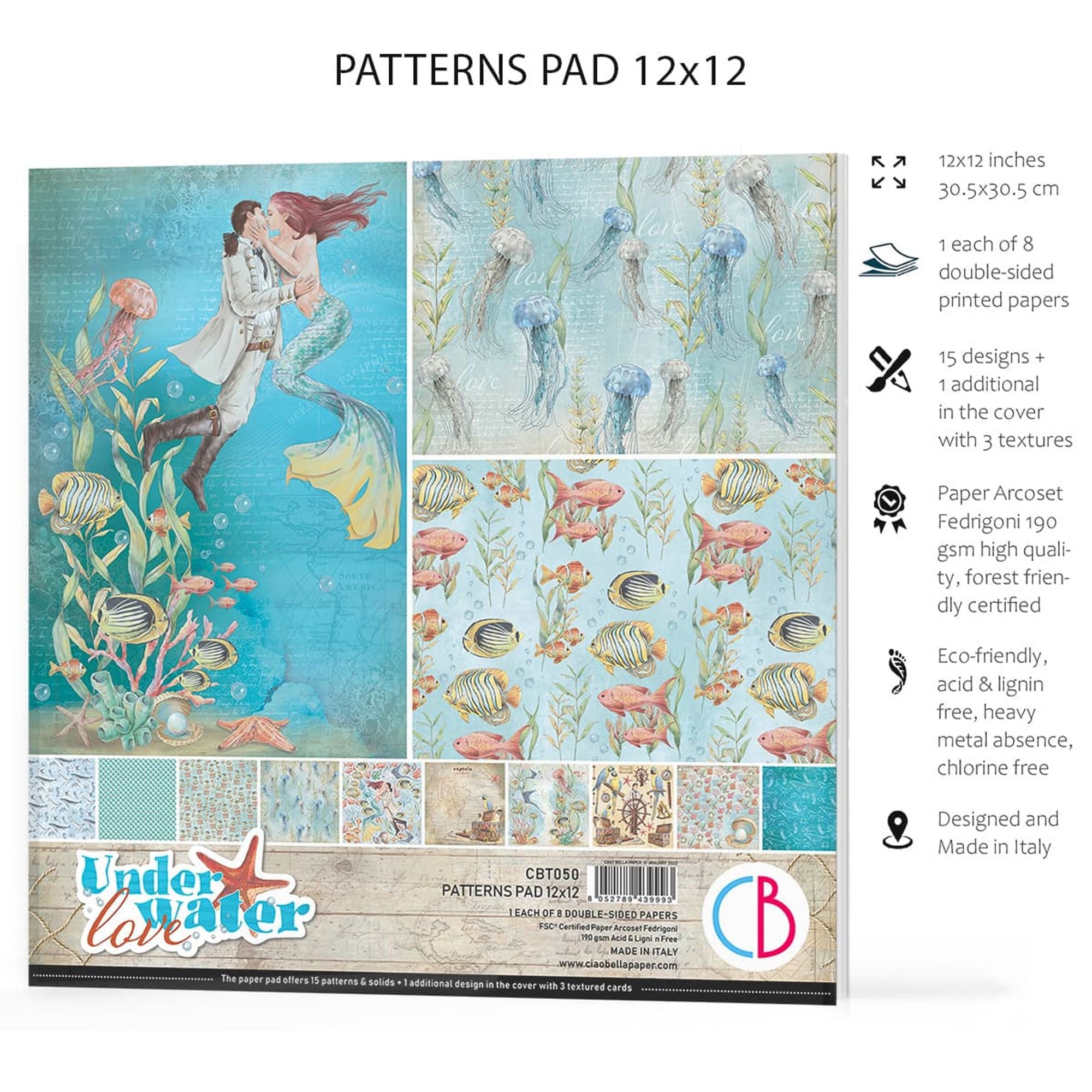Ciao Bella Underwater Love Patterns Pad 12"x12" 8/Pkg