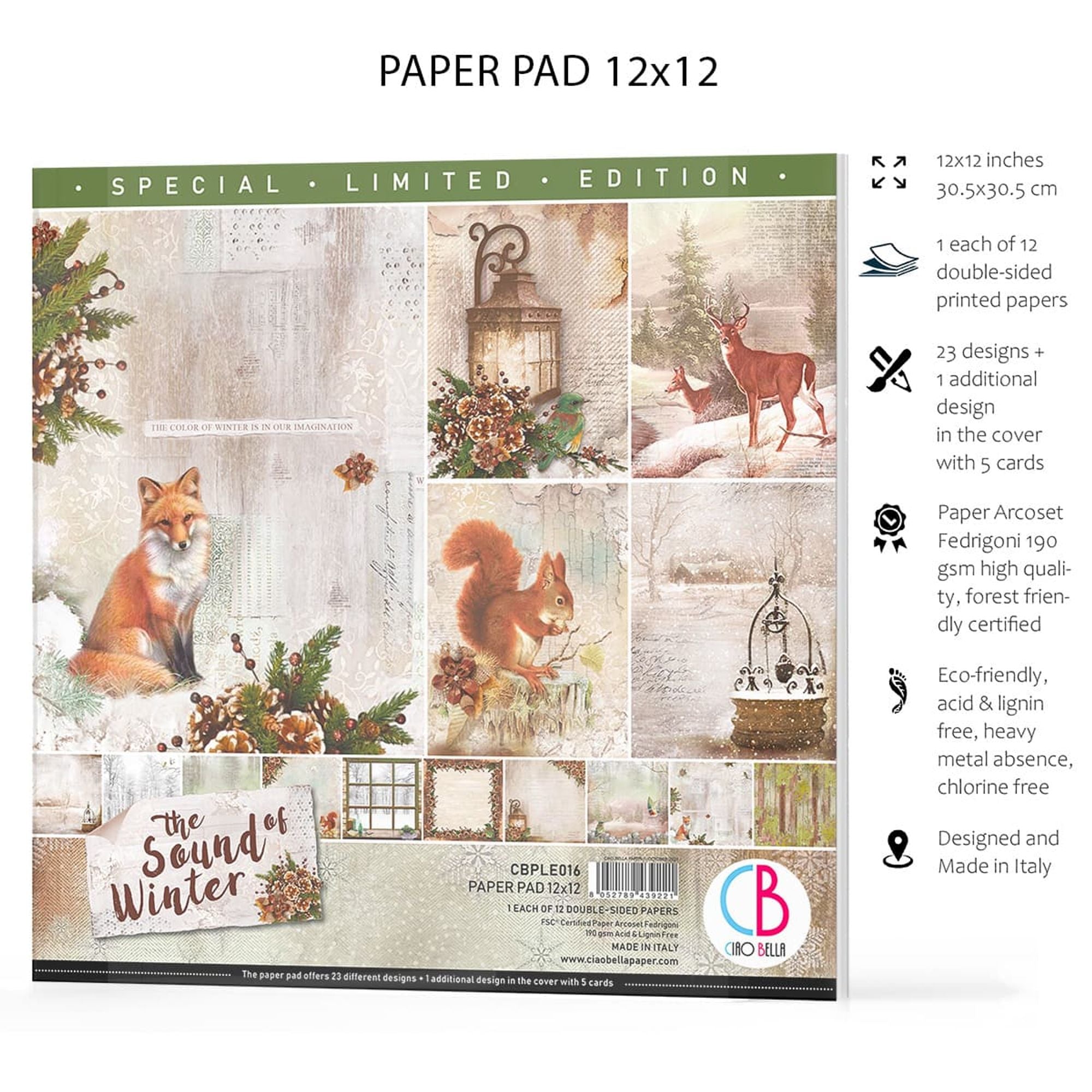 Ciao Bella The Sound of Winter Limited Edition Paper Pad 12"x12" 12/Pkg