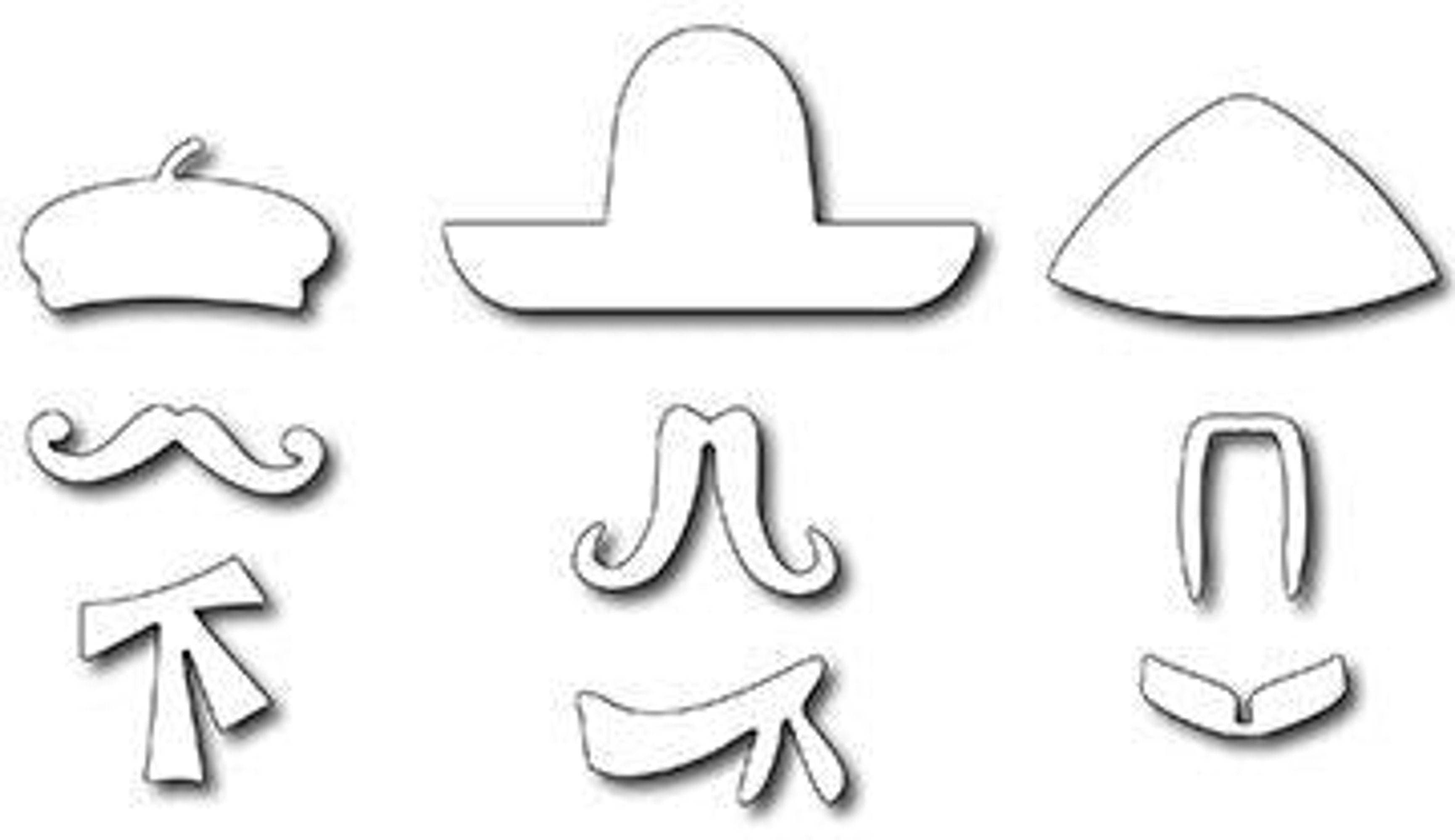 Frantic Stamper Precision Die - International Hats & Mustaches (set of 9 dies)