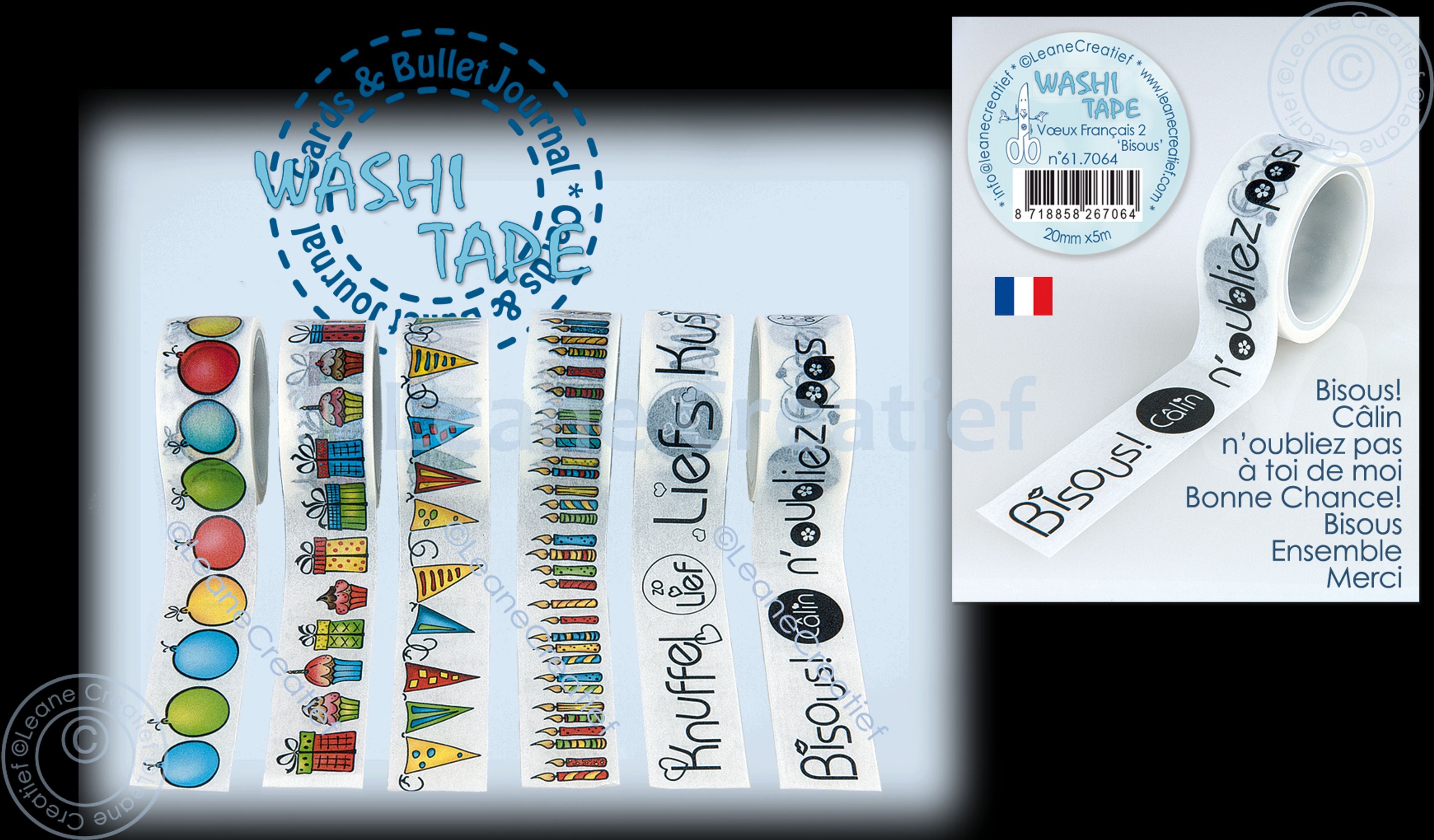 Washi Tape Vœux Français 2 Bisous 20mm X 5m