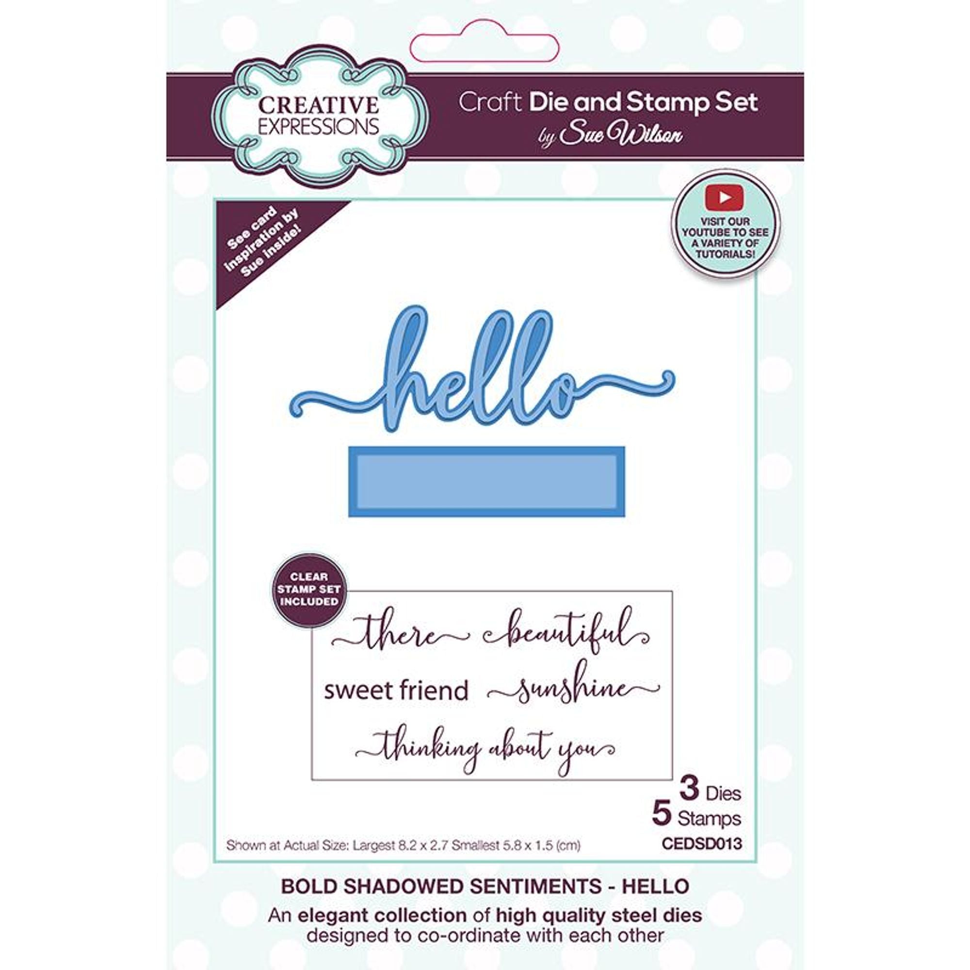 Creative Expressions Sue Wilson Bold Shadowed Sentiments Hello Craft Die and Stamp Set
