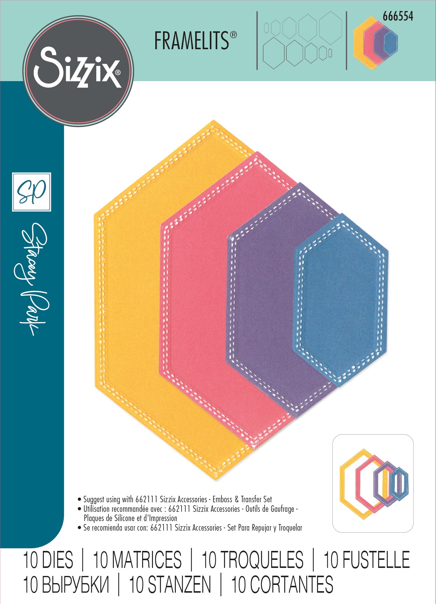 Sizzix Framelits Die Set 10PK Fanciful Framelits Belinda Stitched Hexagons by SP